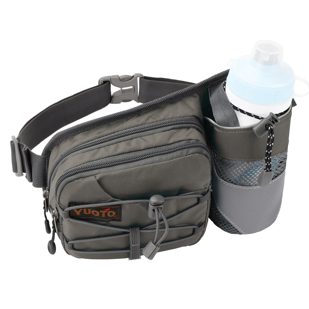 YUOTO close-up of water bottle pocket securing a bottle, prevents bounce