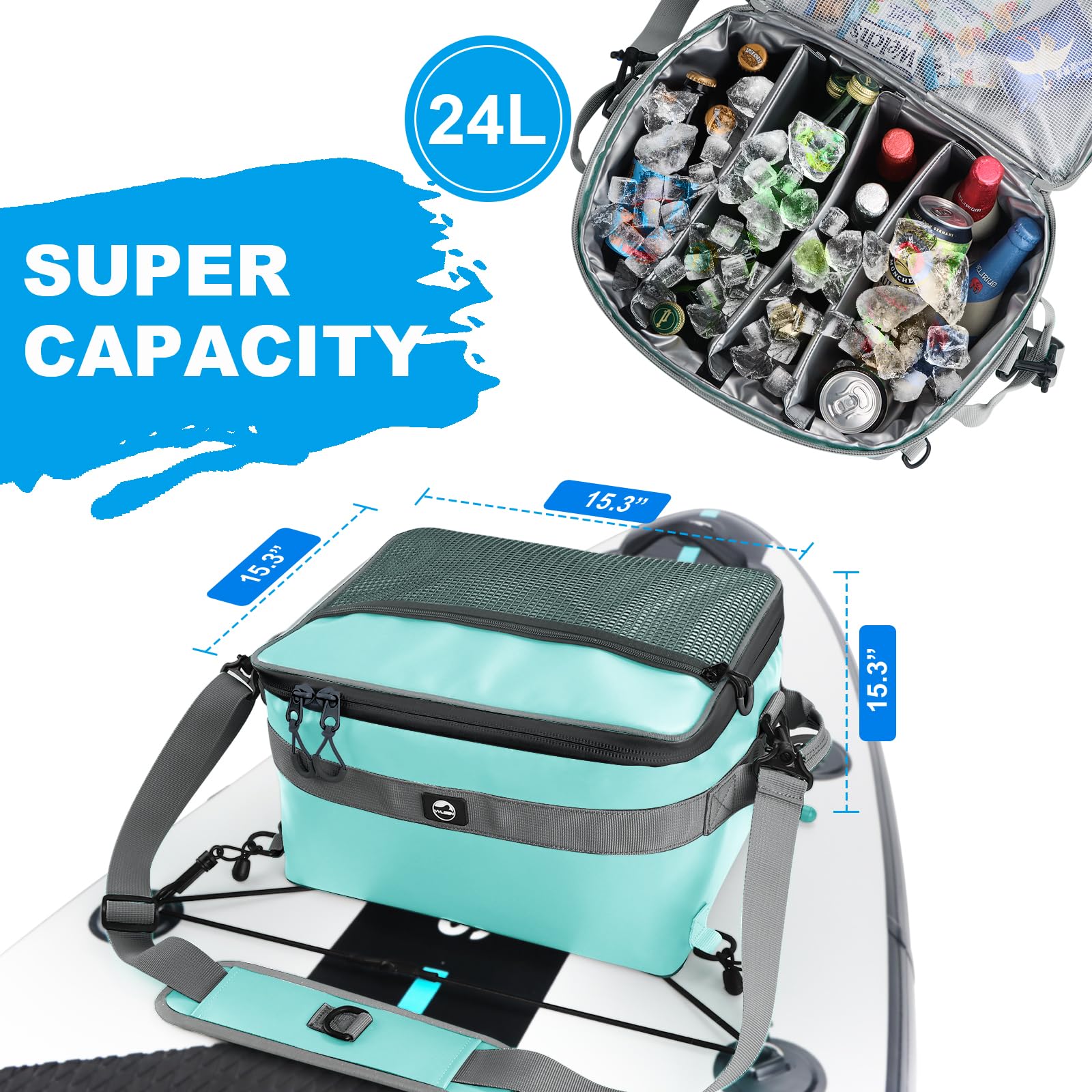 YVLEEN paddle board cooler exterior mesh pocket holding sunscreen and keys for quick reach