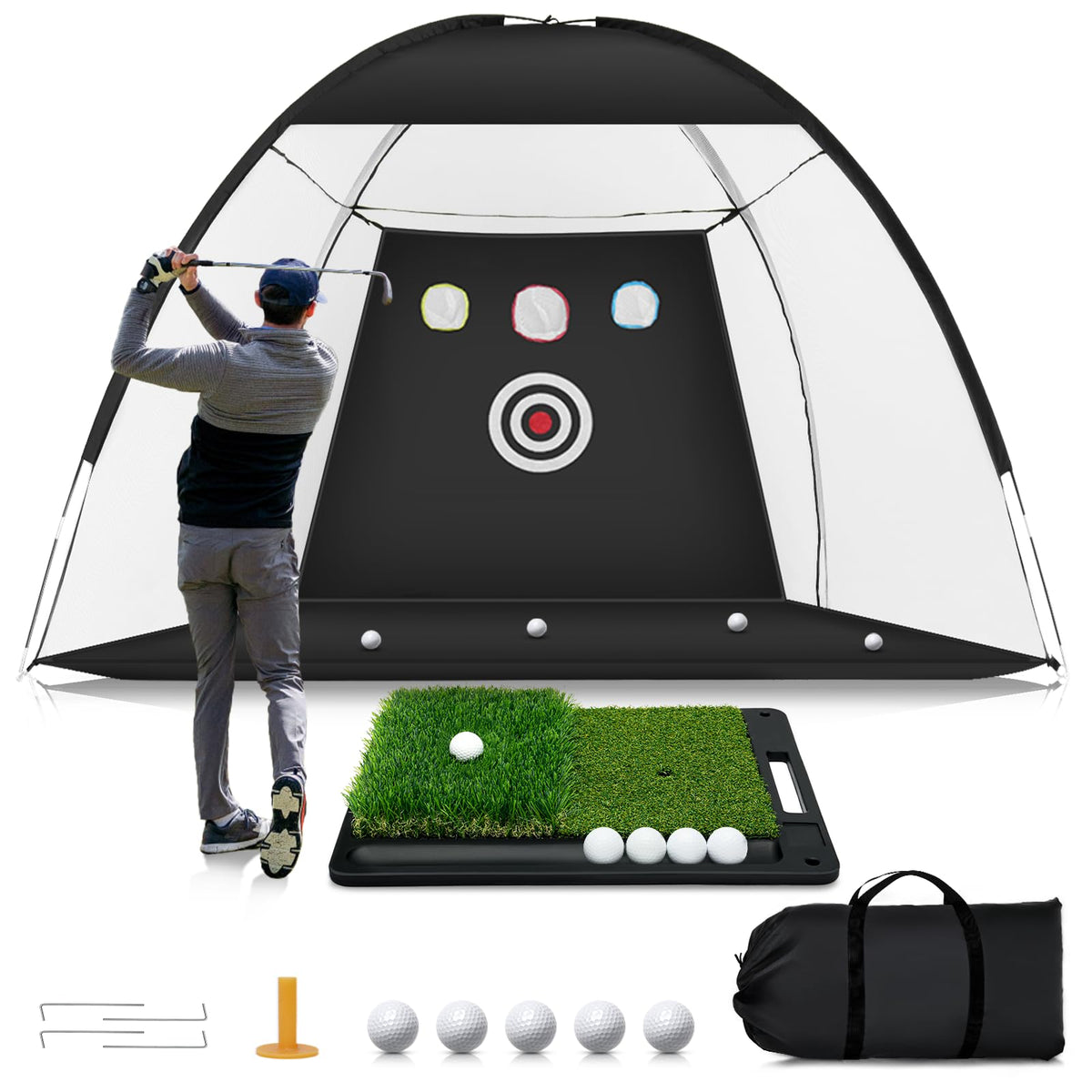 Ywitio front view of net and mat showing full practice setup and space-saving benefit