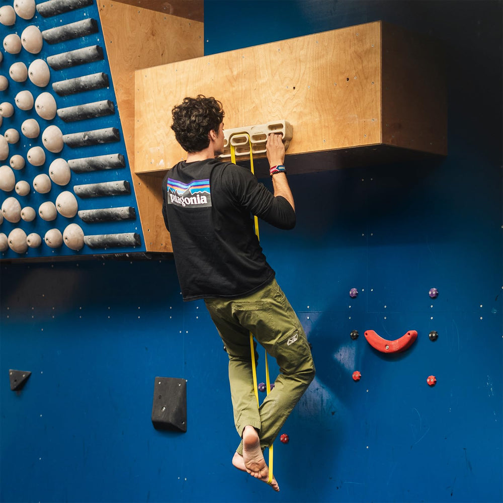 YY Vertical beside a climber's hand to show scale and comfortable grip depth for progressive training