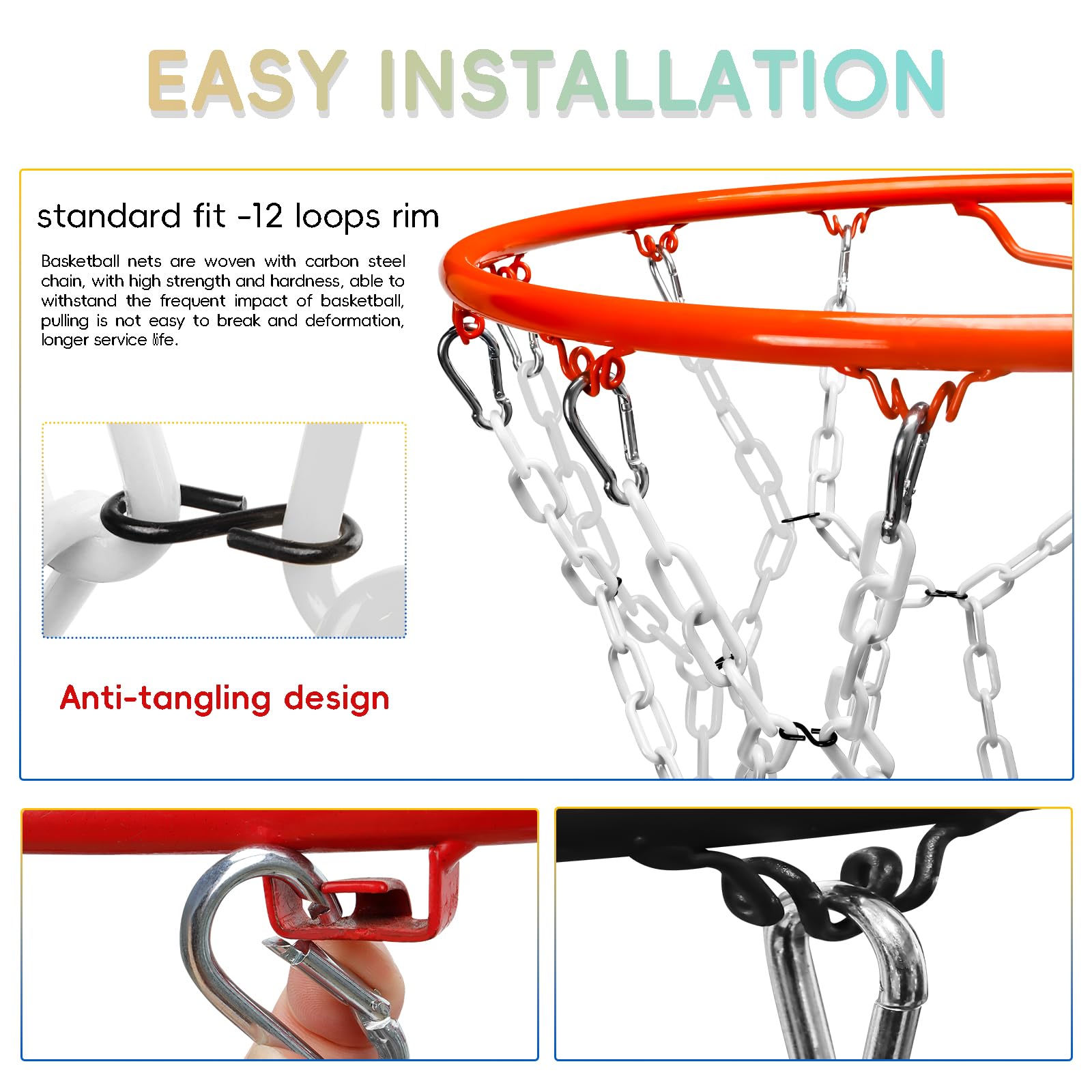 Yyiwhmy net attached to outdoor hoop demonstrates rust-free play outdoors