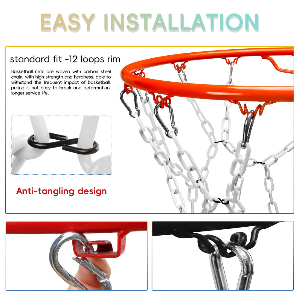 Yyiwhmy net attached to outdoor hoop demonstrates rust-free play outdoors