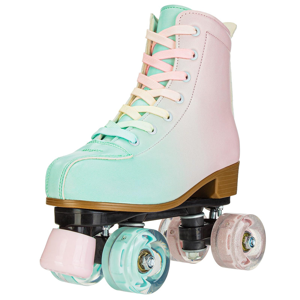 YYW side profile showing pink brake head and stable double-row trucks