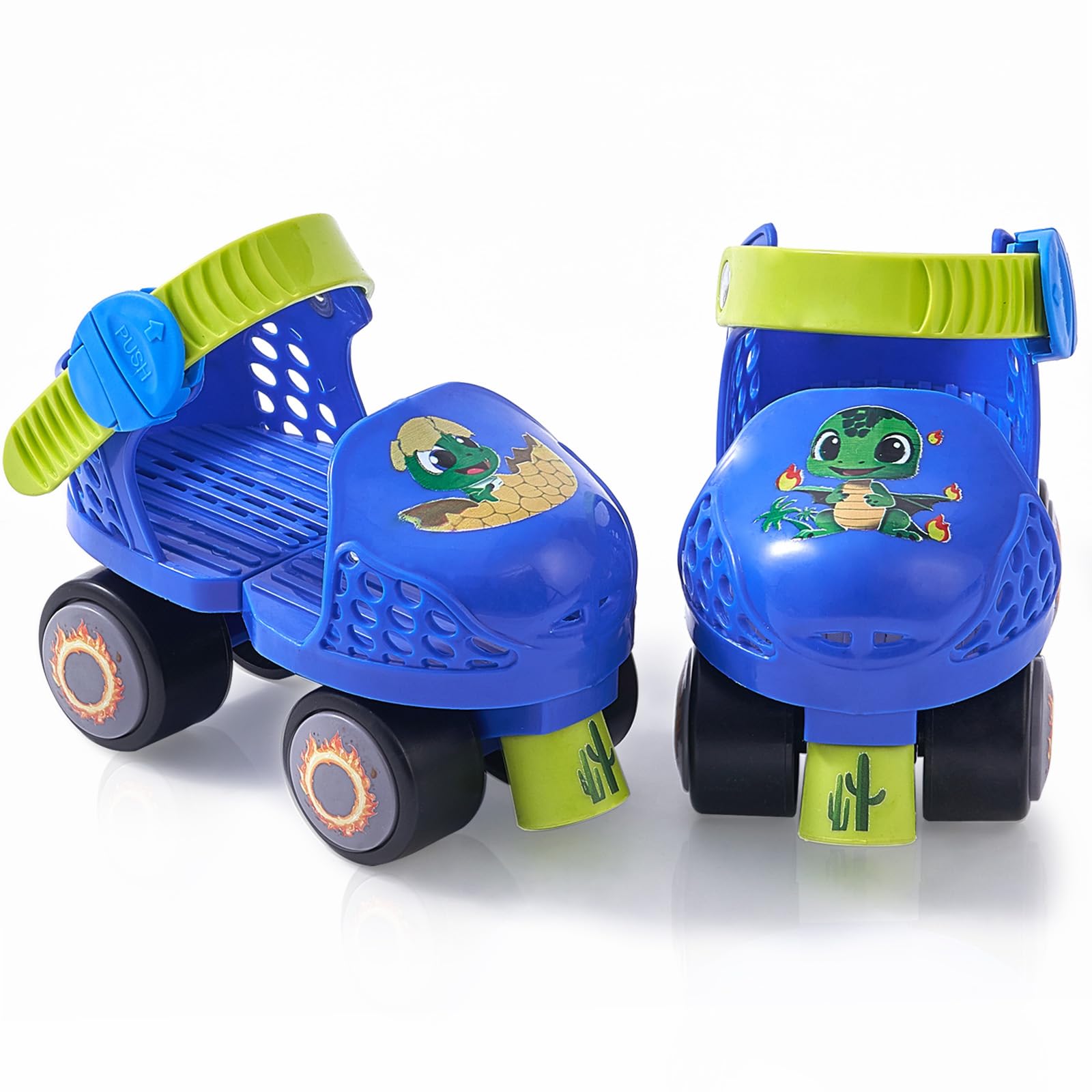 YYZIIOQ front view of colorful kids quad skates showing stable base and playful pattern