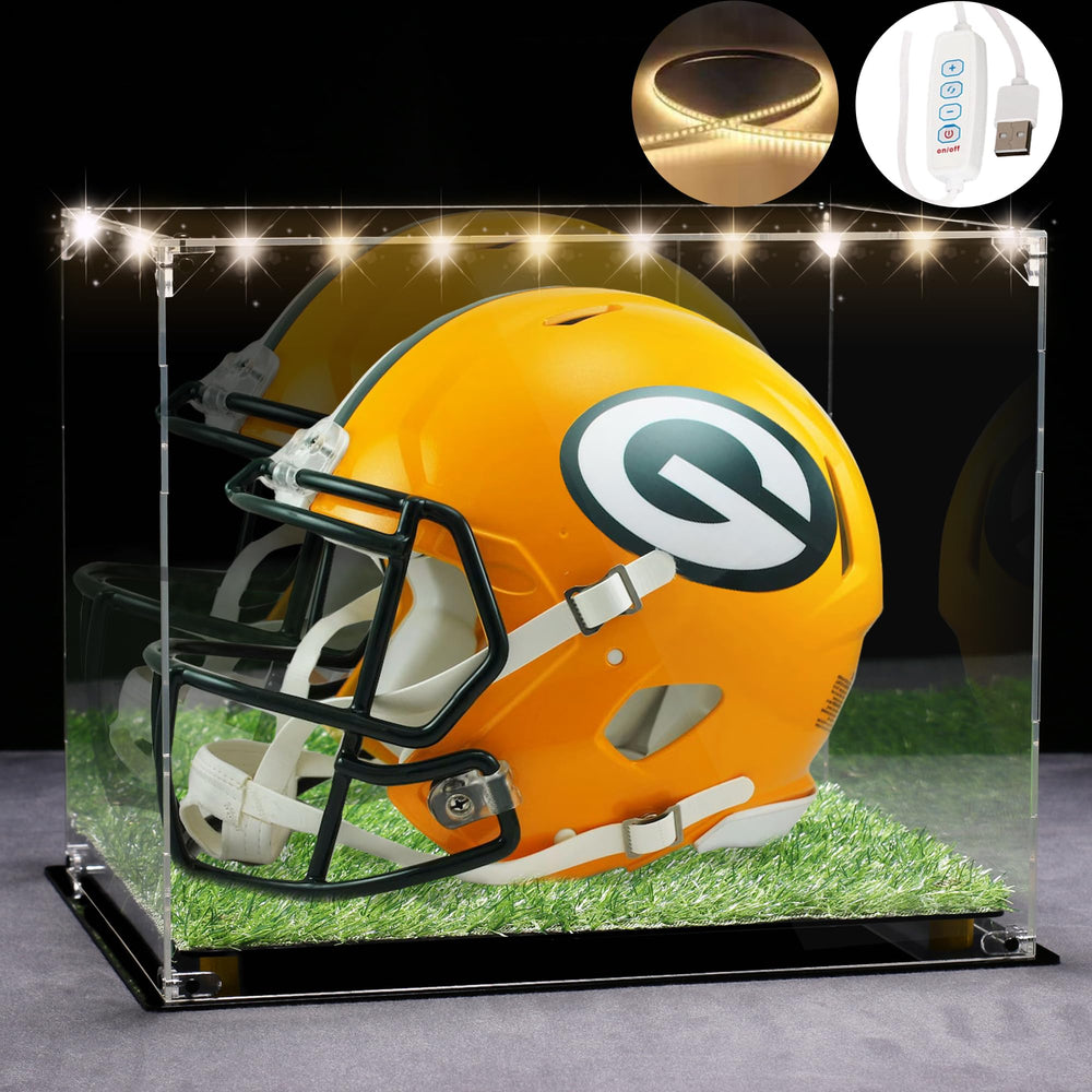 yzklnne front view of case showcasing a helmet with clear protection and display benefit