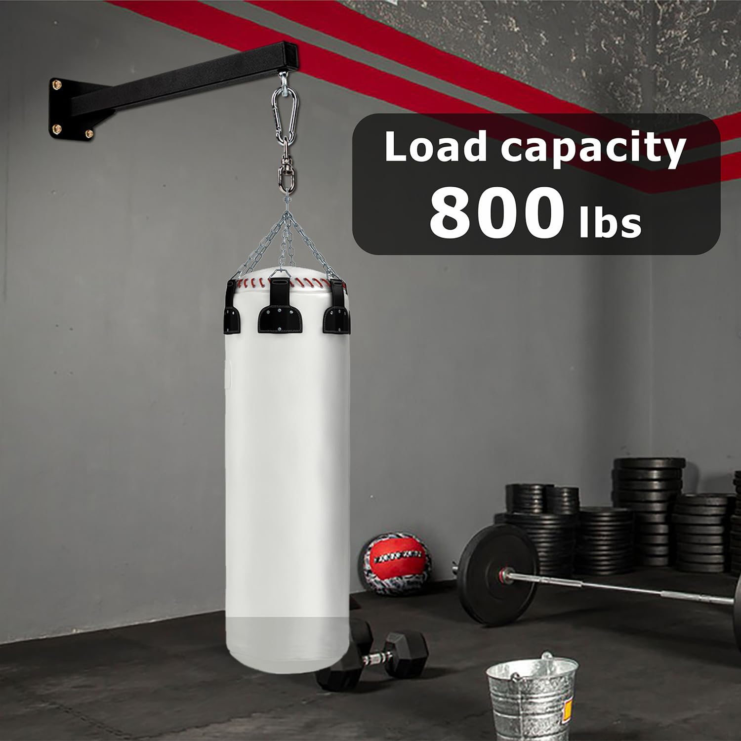 YZZHAJ mounted with heavy bag in garage showing stable installation benefit