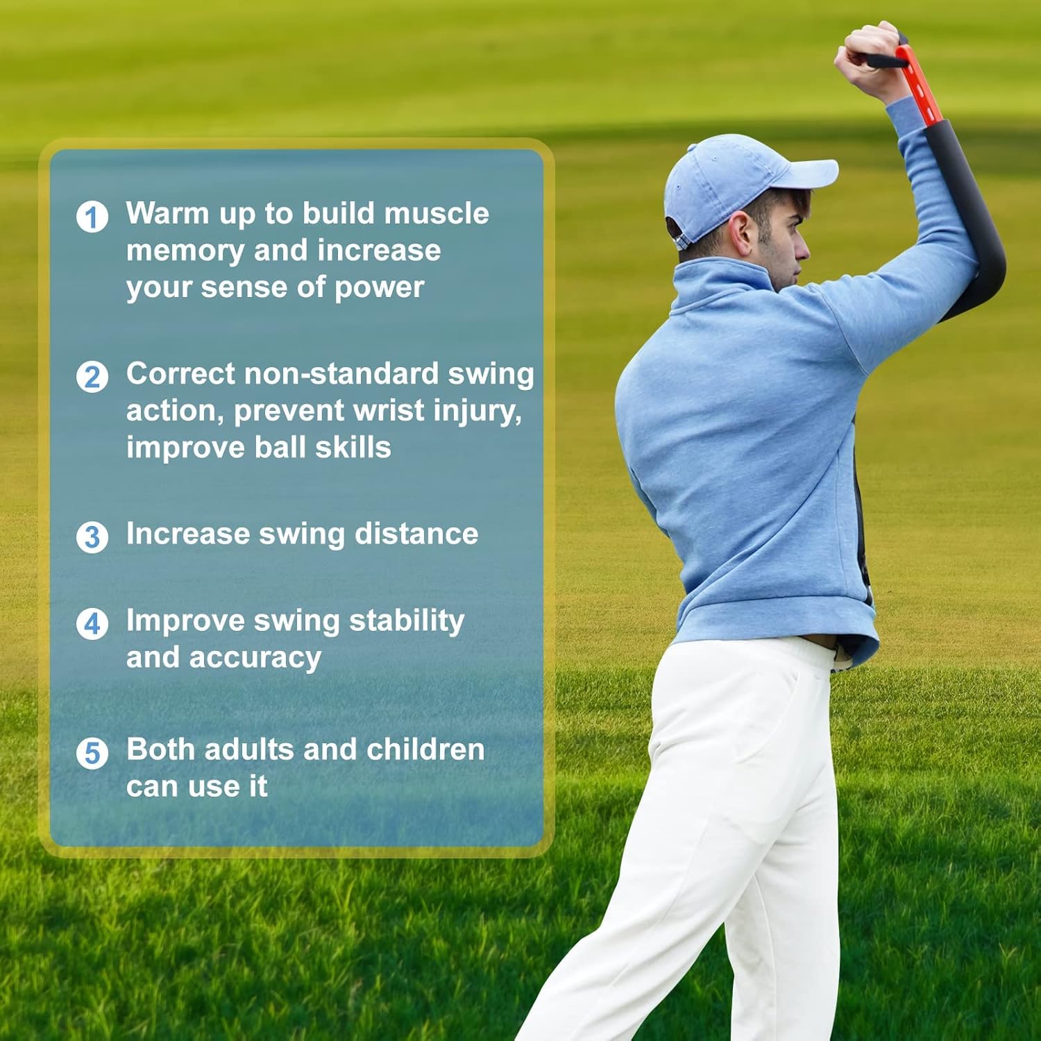 ZABBOW size comparison with golf club showing compact, portable benefit