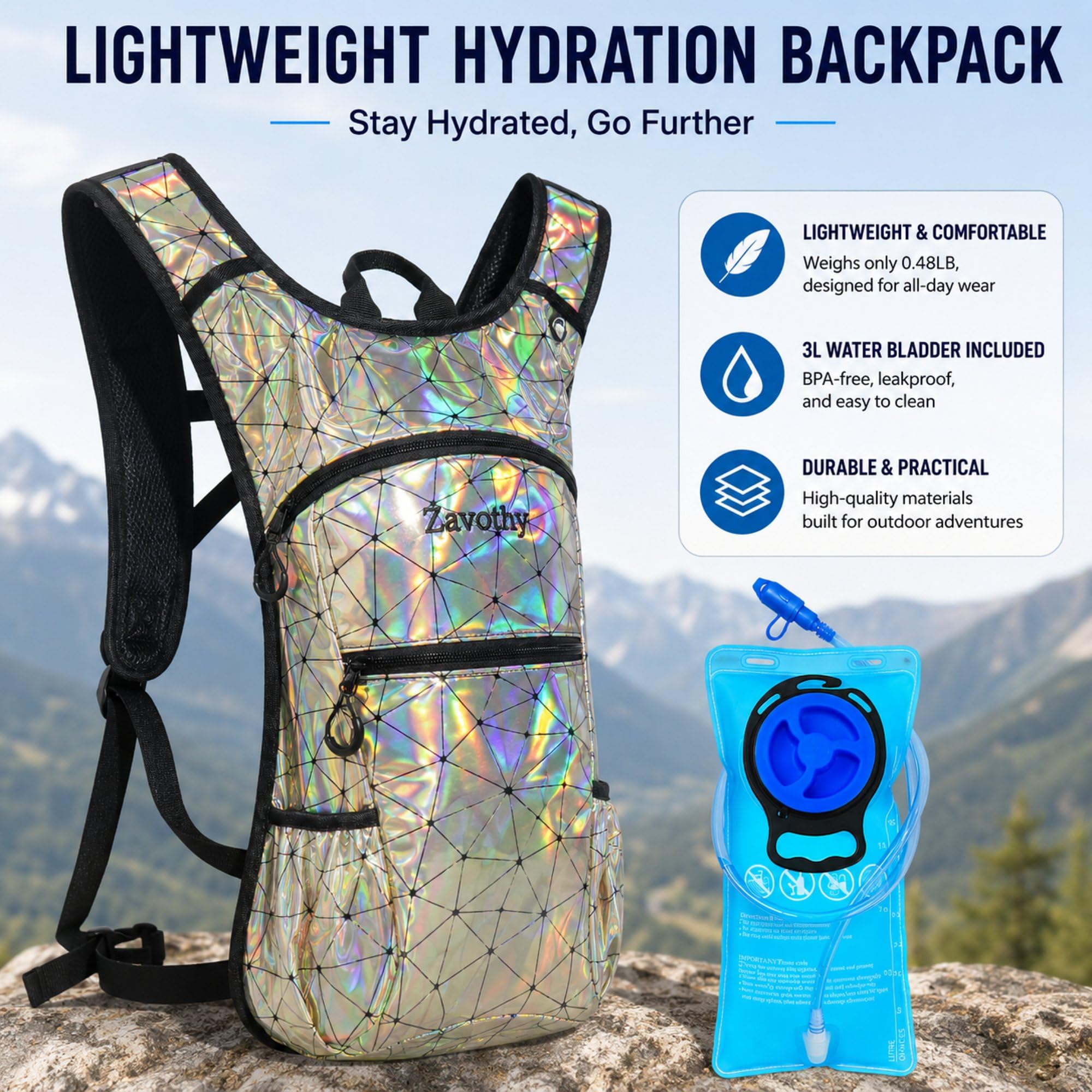Zavothy 3L hydration bladder removed from pack displaying large capacity benefit