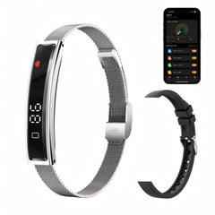 ZBNMY bracelet front view showing display and sleek silver finish for clear readouts