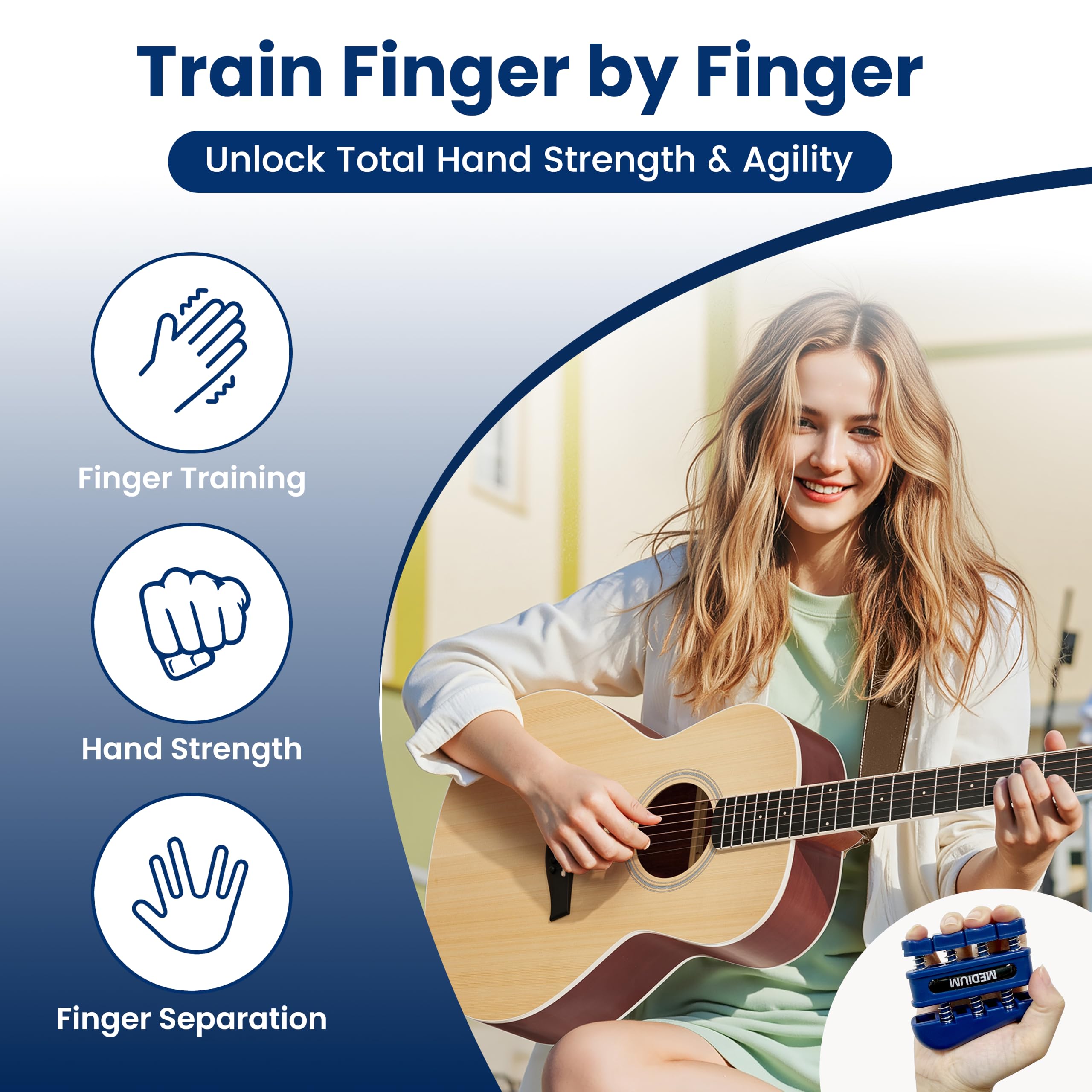 ZEAGUS finger strengtheners arranged to show four progressive resistances