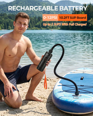 Zeentenar inflating a SUP on the beach for faster board setup