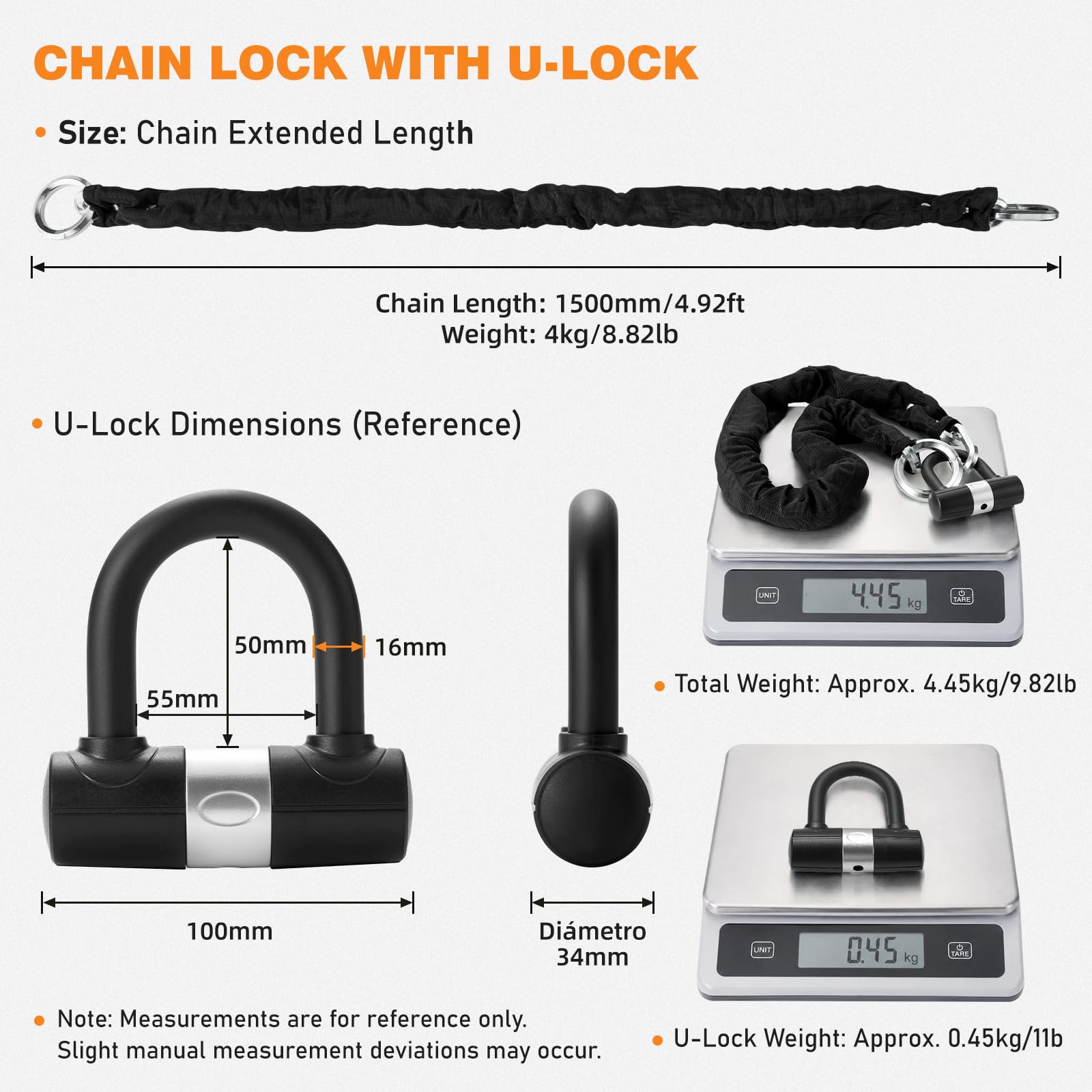 ZEIXIHY chain lock wrapped around motorcycle frame showing secure in-use protection