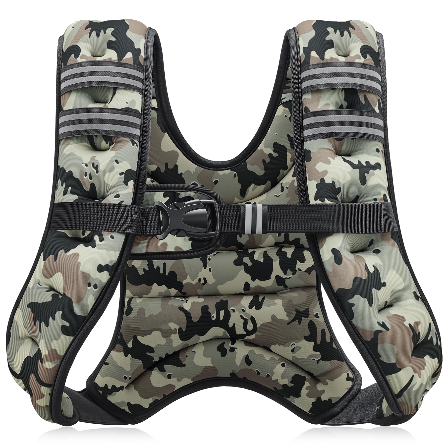 ZELUS front view desert camo vest showing secure fit and pockets for safer training