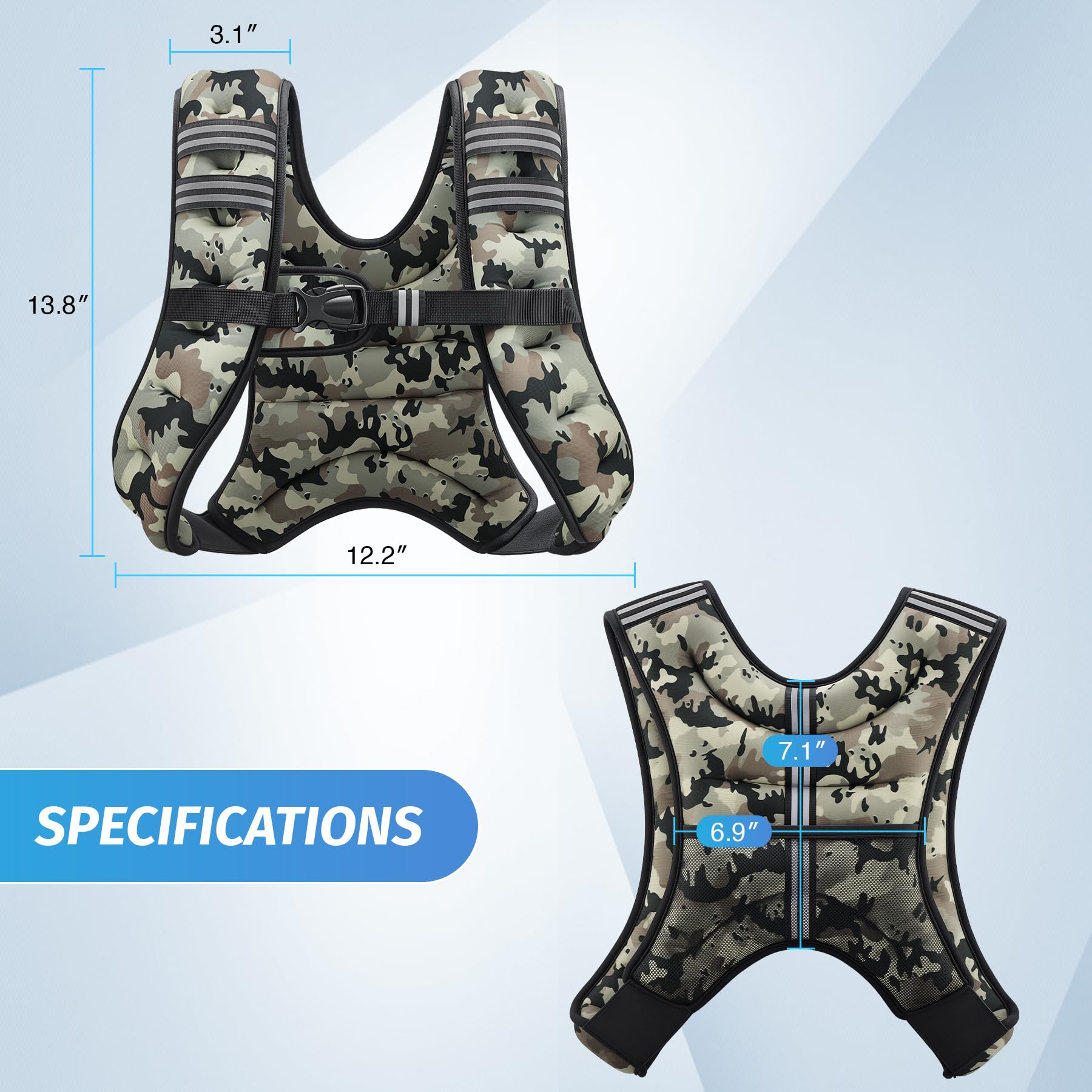 ZELUS vest next to water bottle showing scale and low-profile 8 lb design