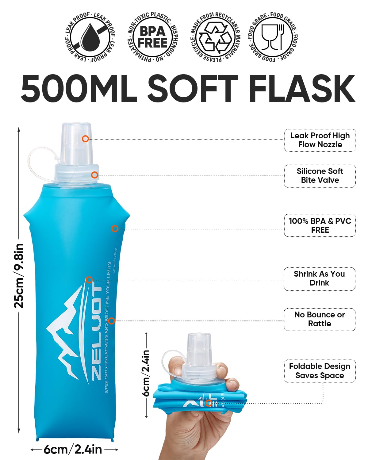 Zelvot flask rolled flat to demonstrate compact storage and space saving