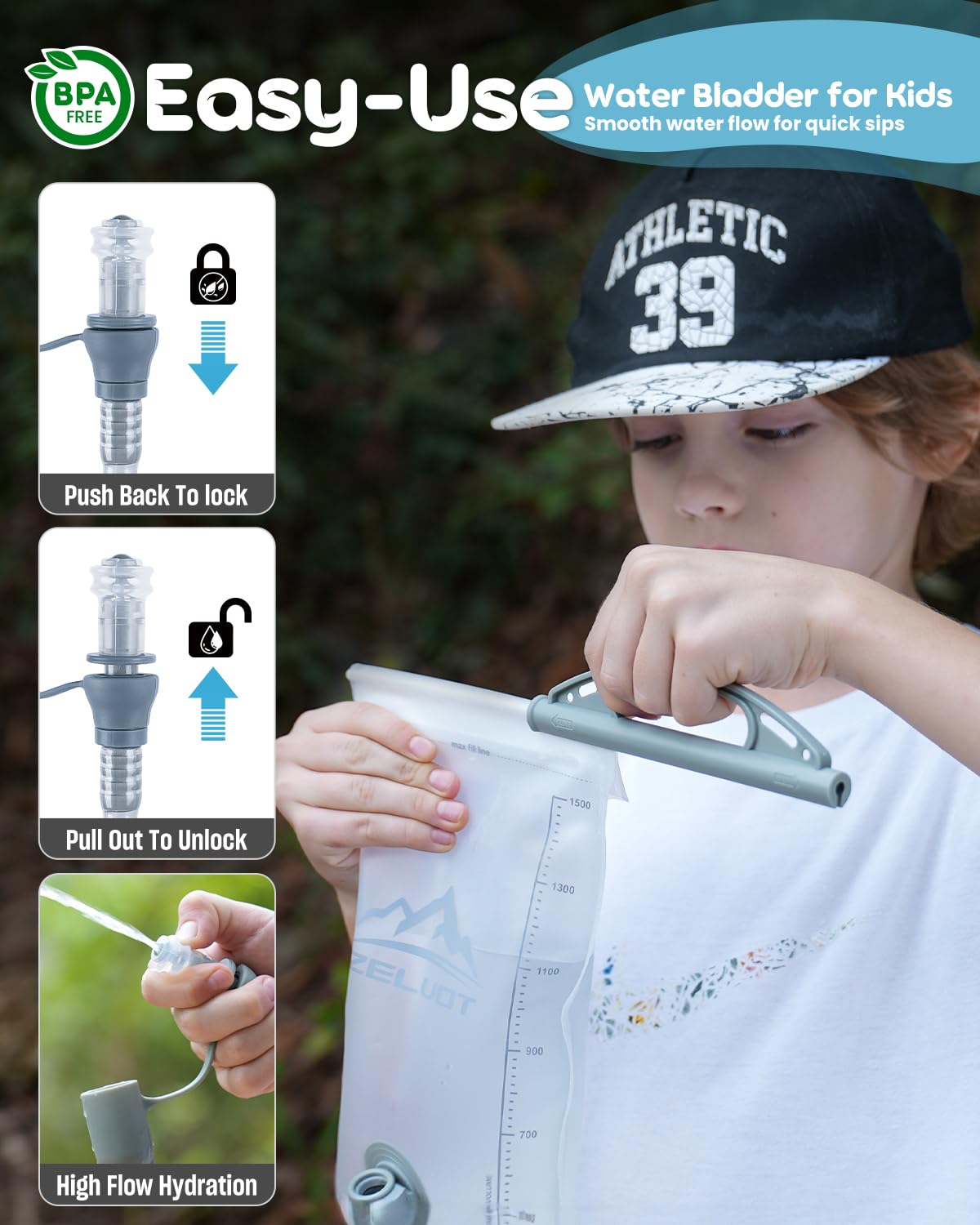 Zelvot rear pocket and bladder slot showing secure storage and access benefit