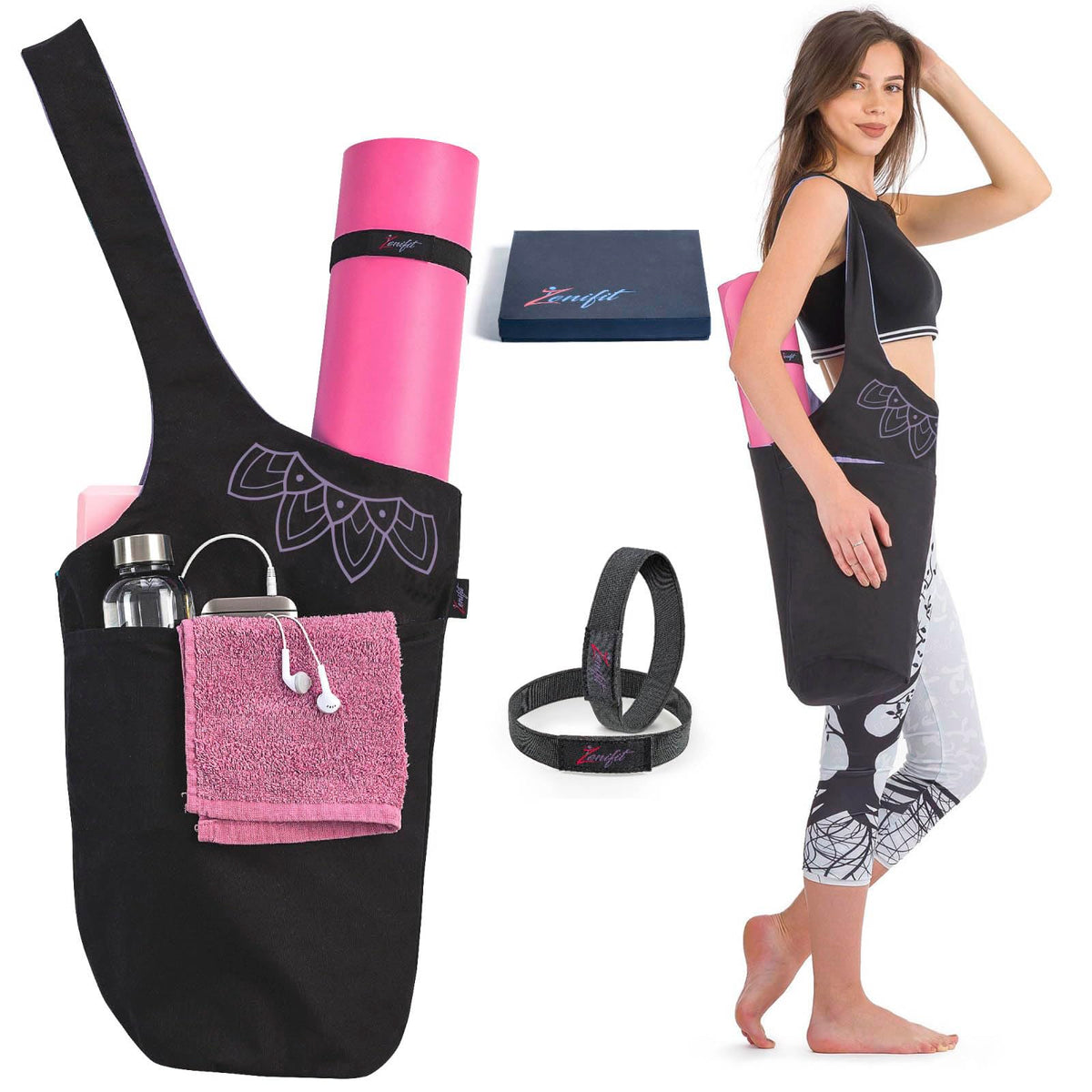 Zenifit front view in Black & Lavender Bliss showing sleek tote and organized storage