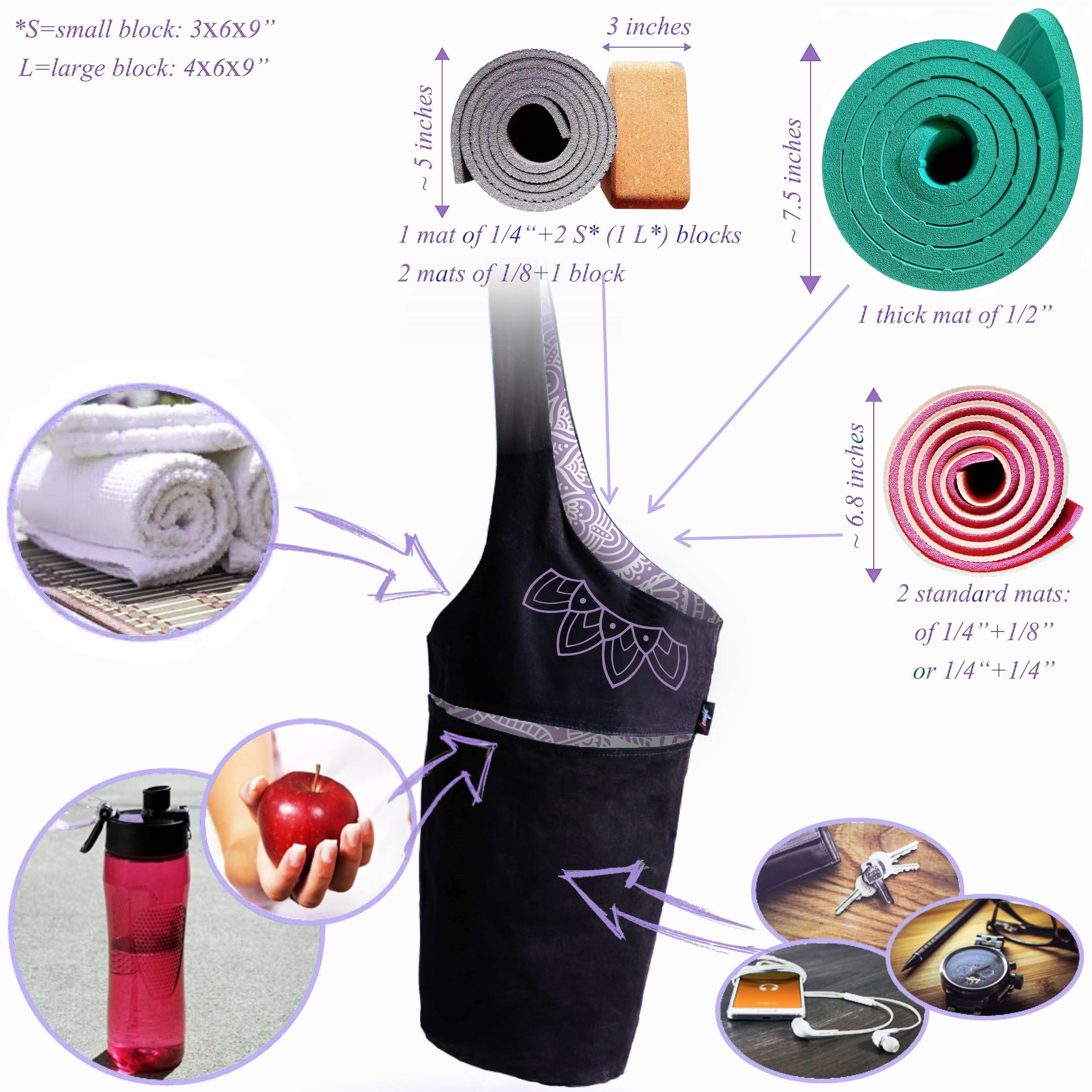 Zenifit with rolled mat beside ruler showing length capacity and fit