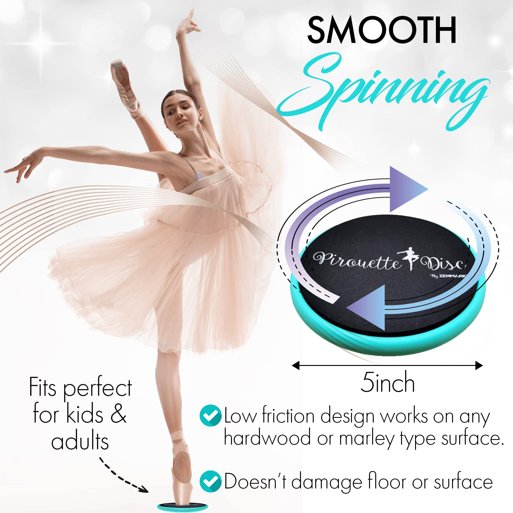 Zenmarkt dancer using disc to practice pirouette with improved rotation control