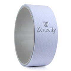 Zenocity yoga wheel front view showing stable frame and neutral gray finish for reliable practice