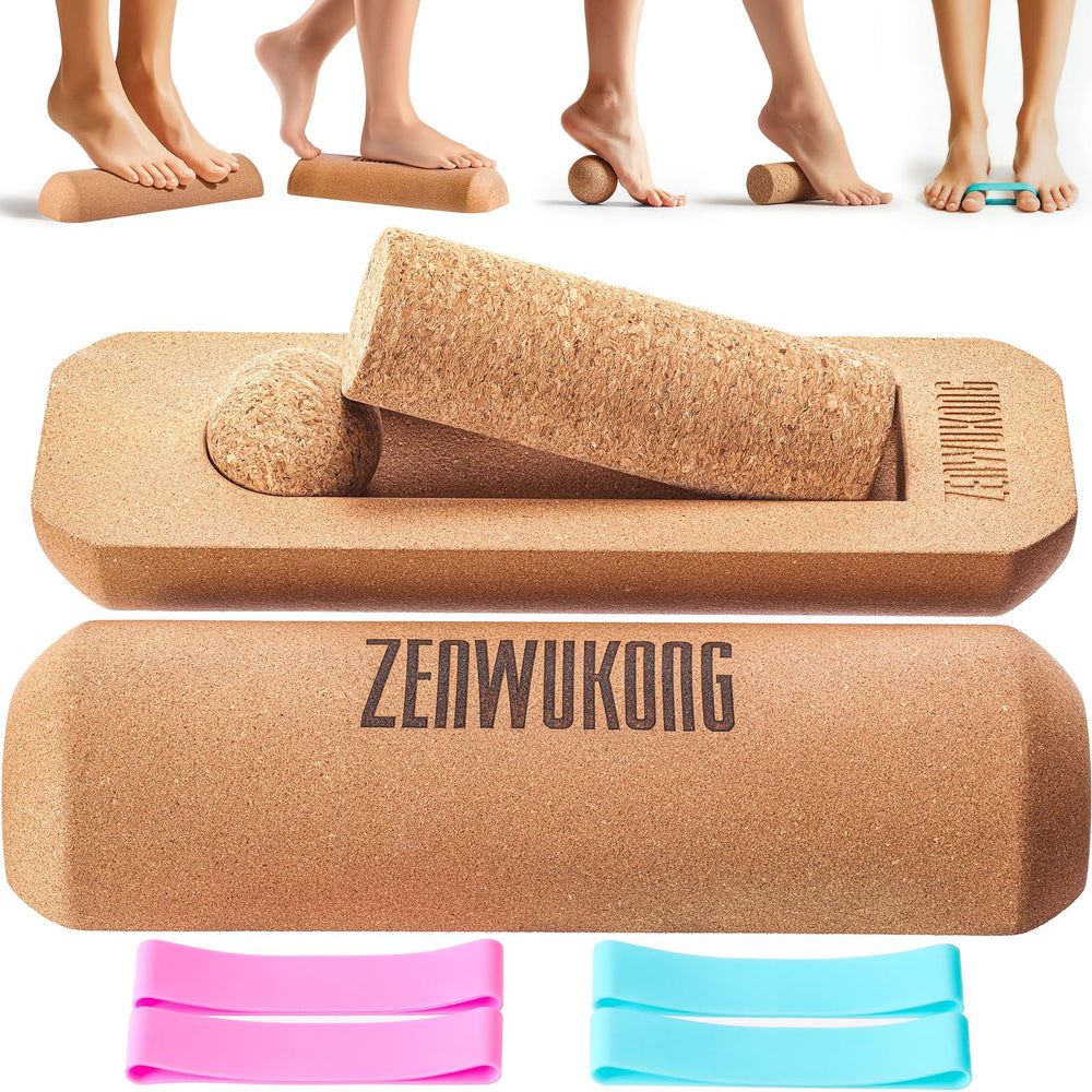 ZENWUKONG front view of cork balance board showing stable design and natural cork benefit