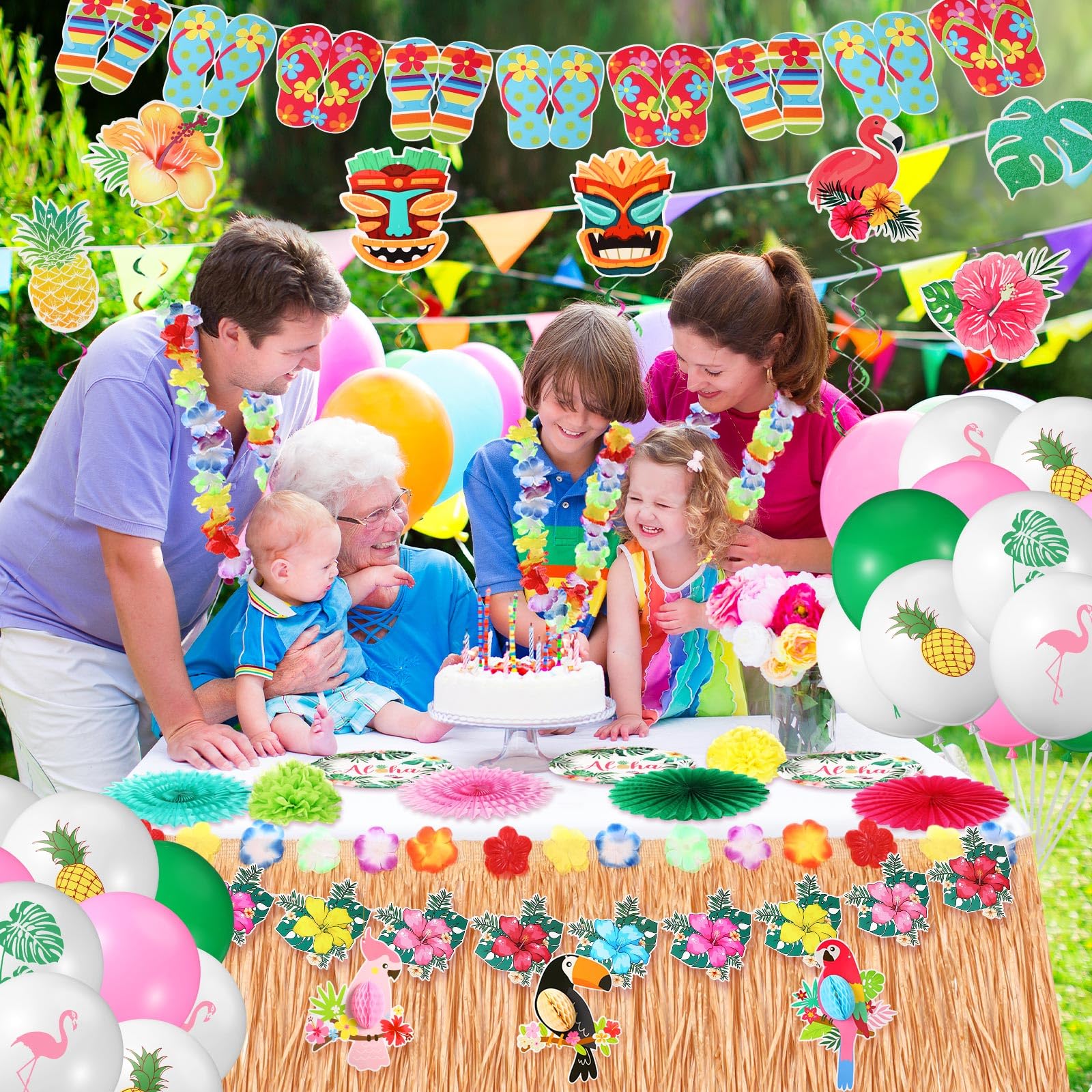 Zeyune golf cart decorated luau scene displaying kit applied to a cart for festive impact