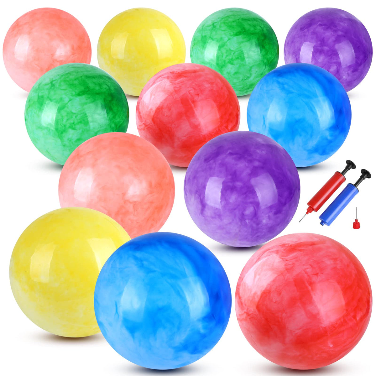 ZHANGBY front shot of 12 marble patterned balls showing colorful assortment and value