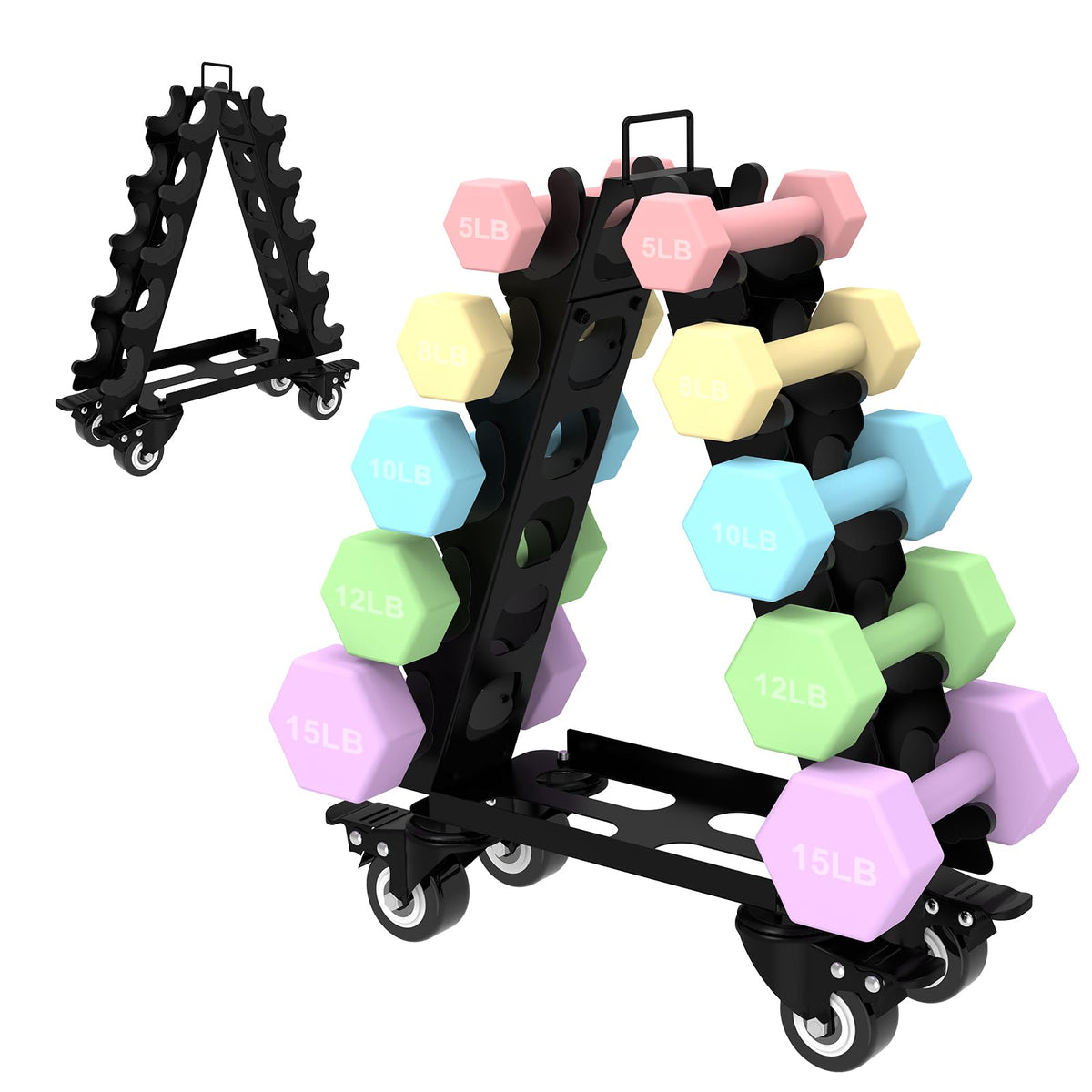 ZHSX front view of 5-tier dumbbell rack showing compact storage benefit