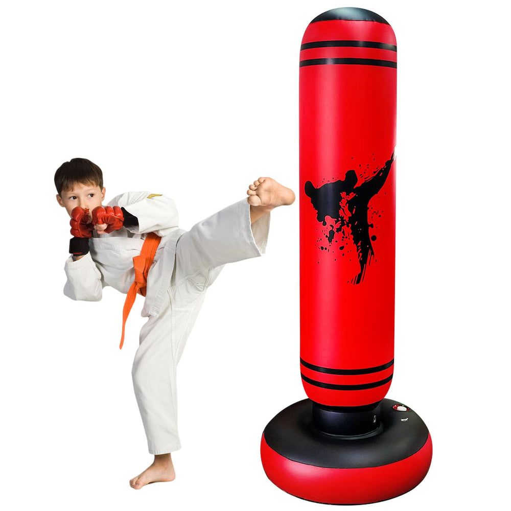 ZHUYNXIR front view of red inflatable punching bag showing stable stance and safe design