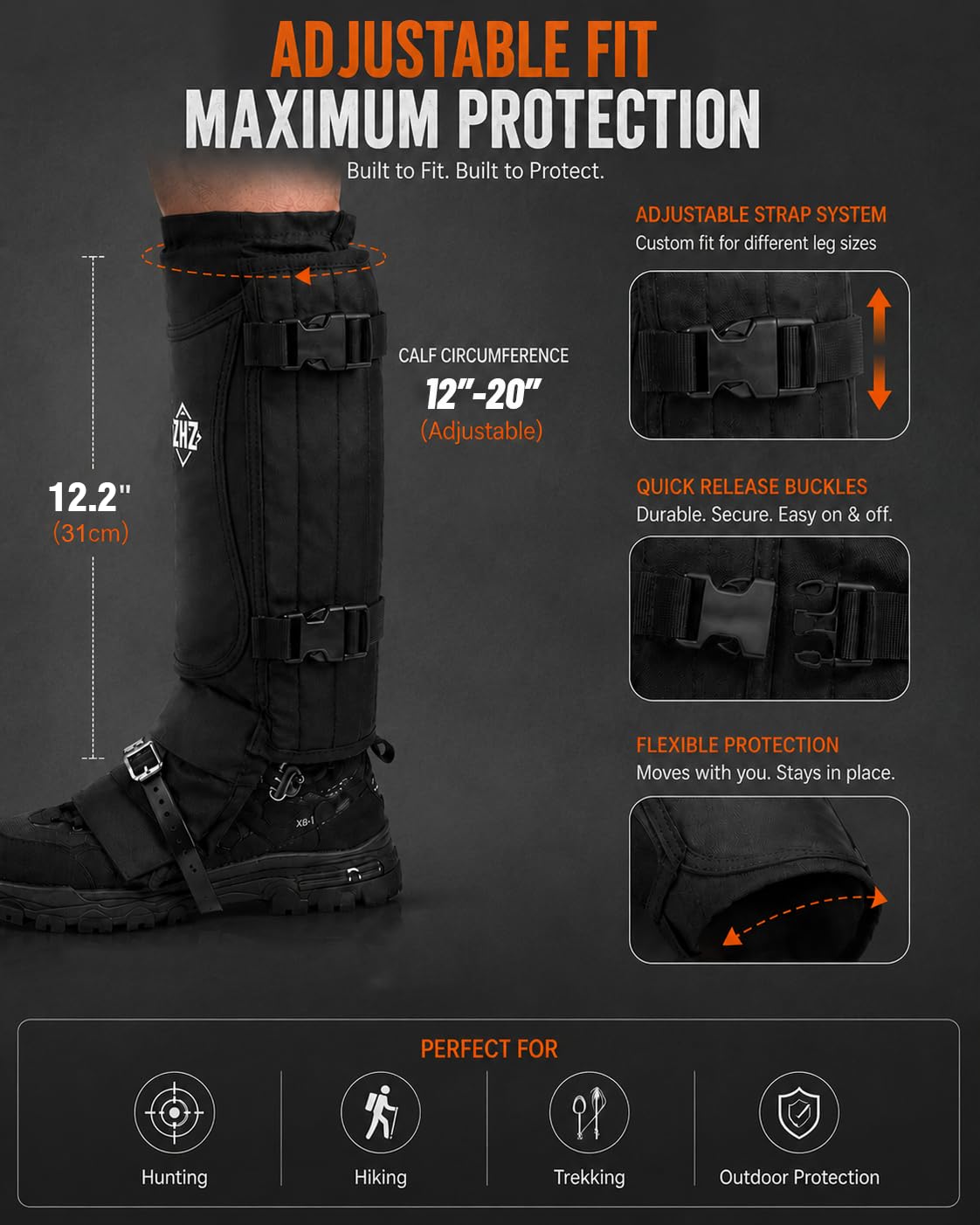 ZHZ gaiters folded in storage pouch for compact portability