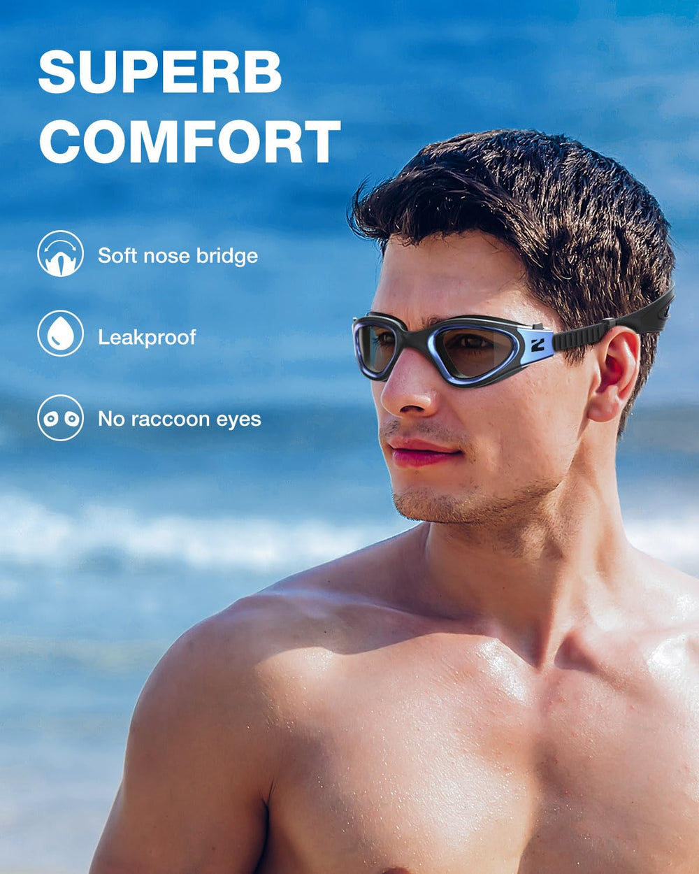 ZIONOR G1 Ultra worn by swimmer demonstrating wide peripheral vision and fit