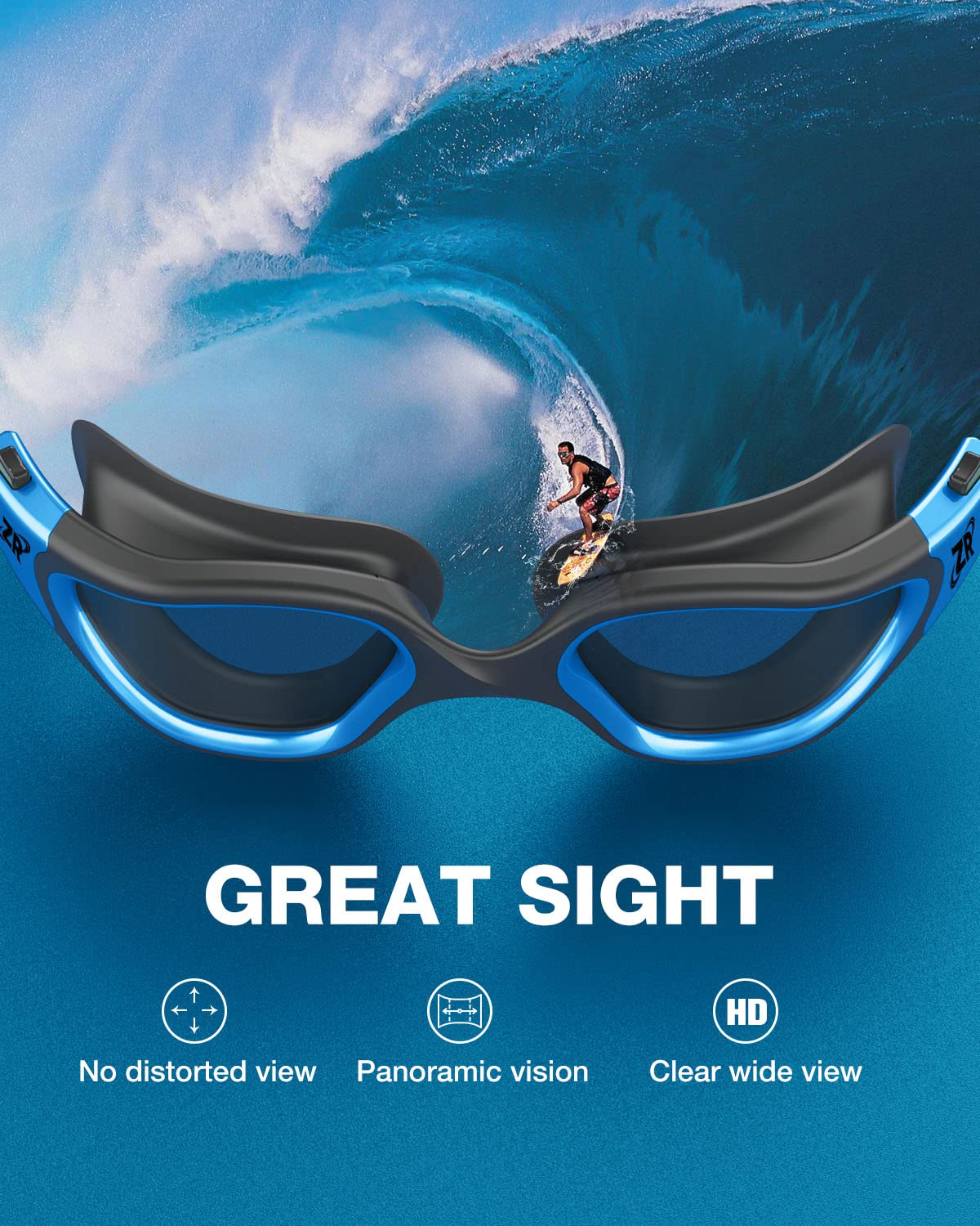 ZIONOR goggles on swimmer in pool demonstrating glare reduction benefits