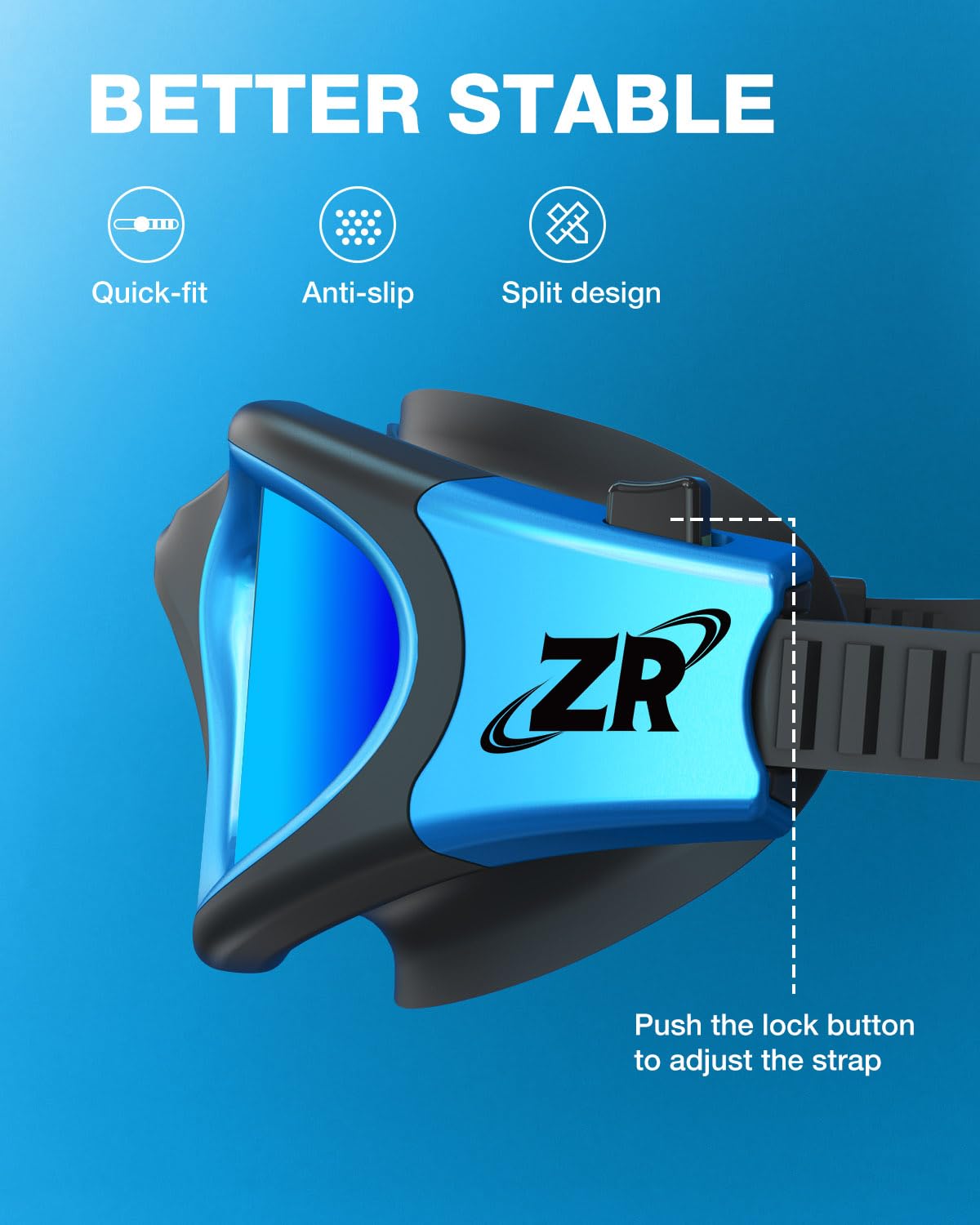 ZIONOR in-pool use with swimmer demonstrating wide peripheral vision and glare reduction