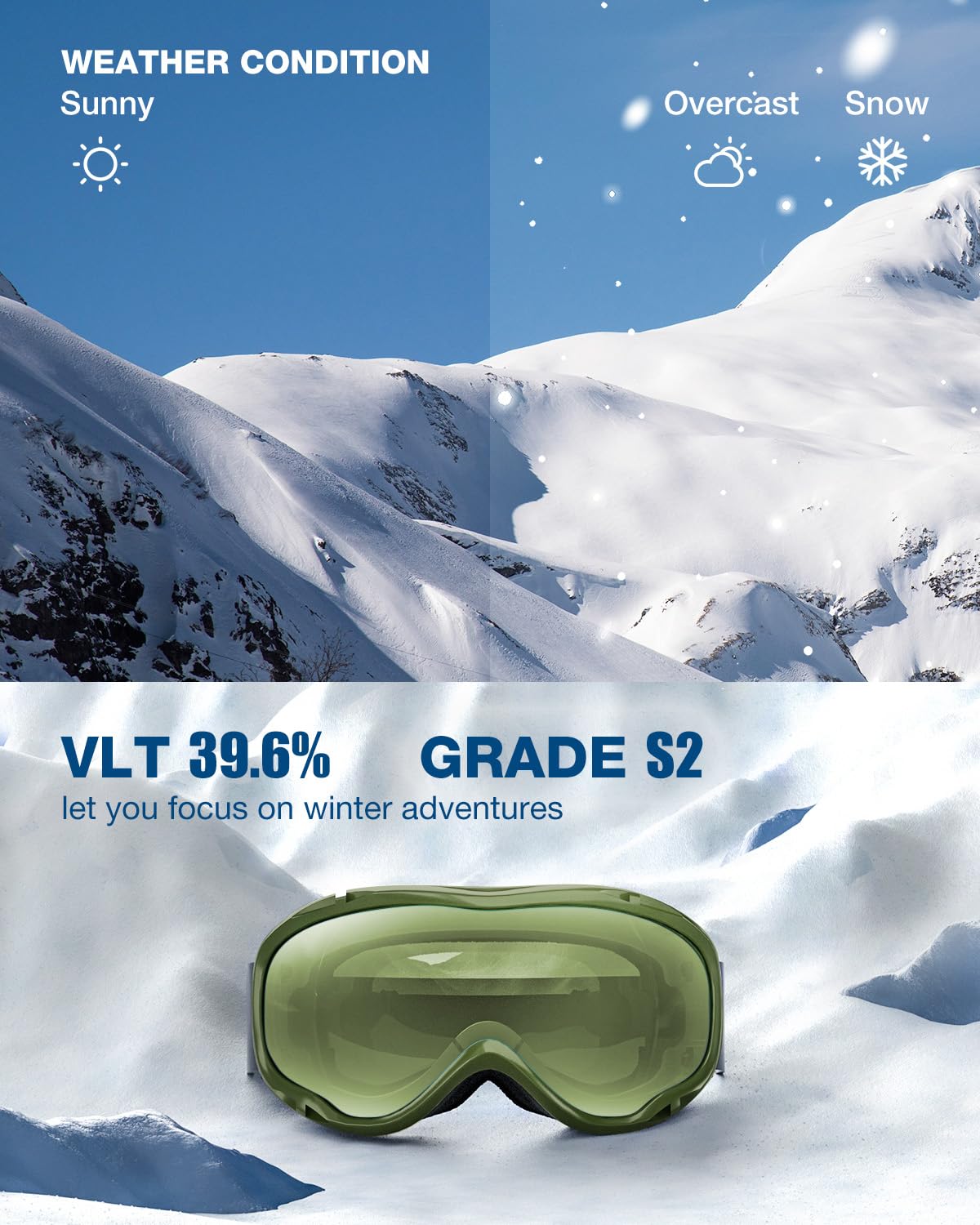 ZIONOR Lagopus lens close-up highlighting anti-fog treatment and UV protection