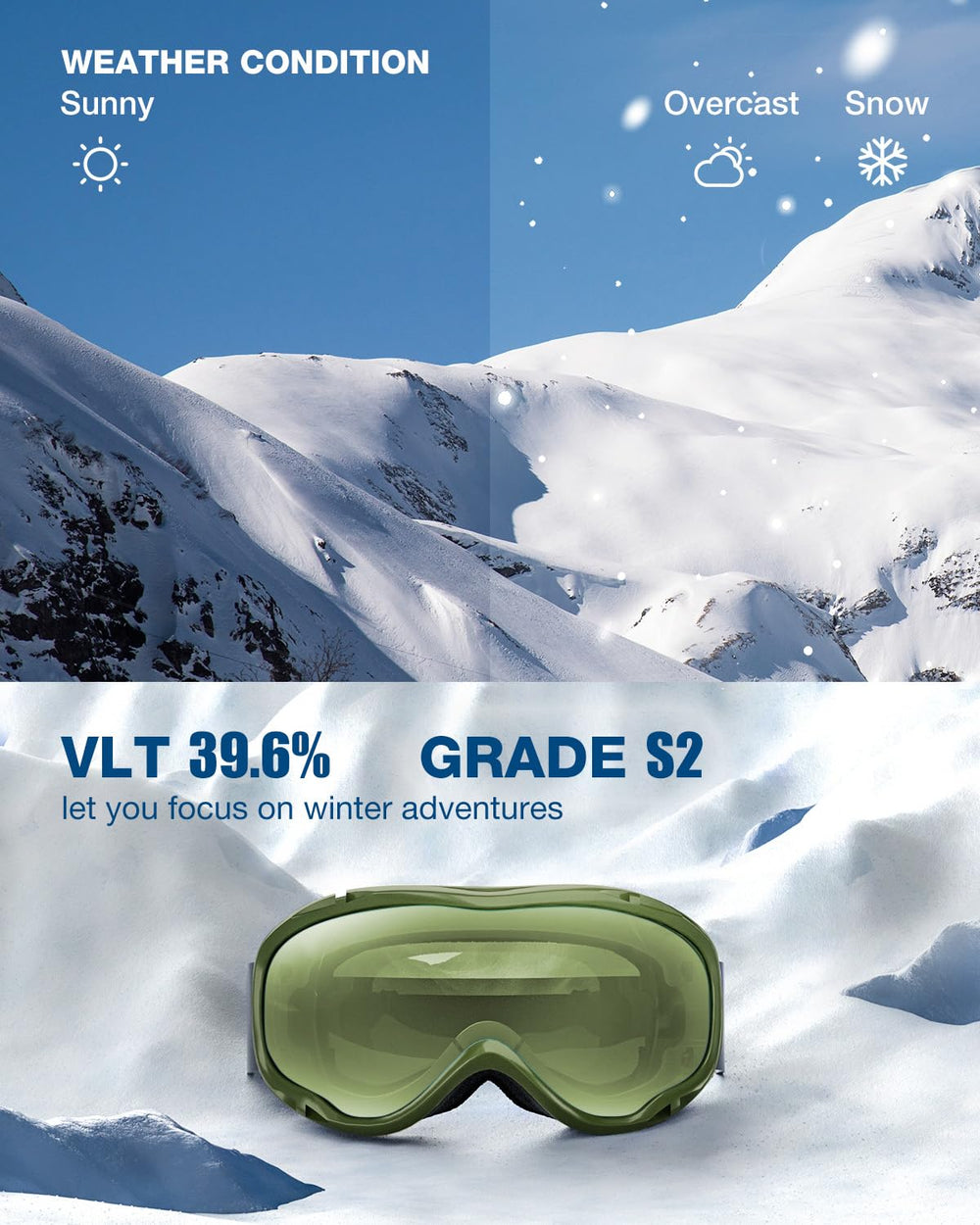 ZIONOR Lagopus lens close-up highlighting anti-fog treatment and UV protection