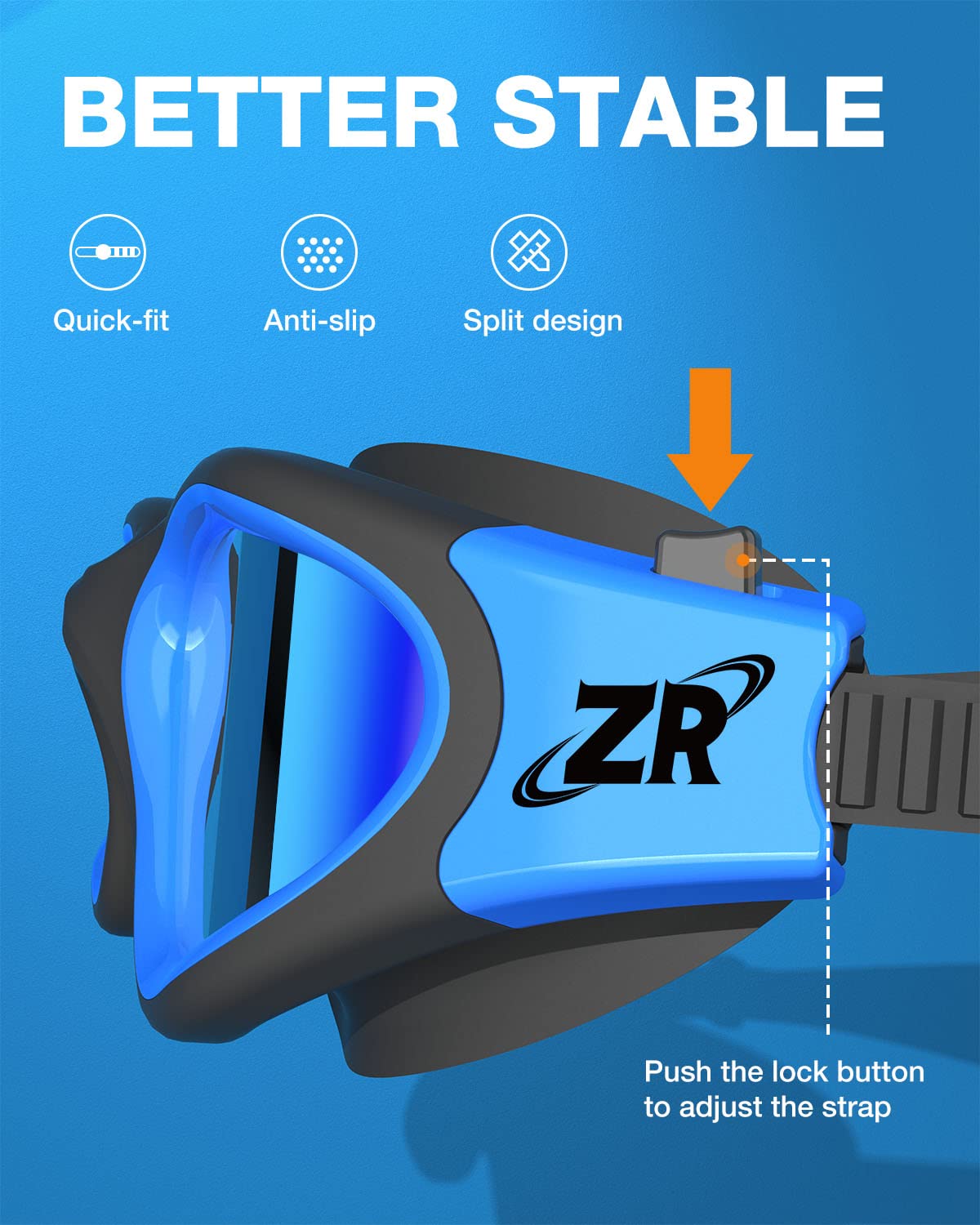 ZIONOR goggles next to a hand for scale to show compact travel size