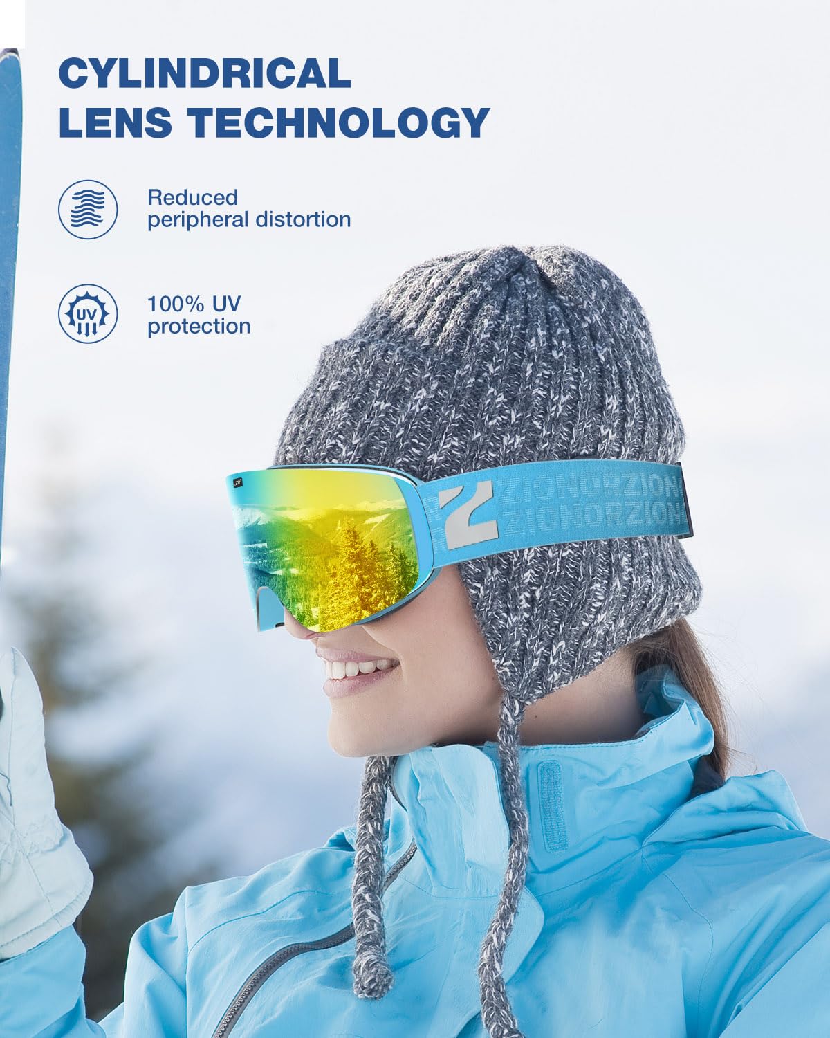 ZIONOR X11 cylindrical lens close-up showing mirror finish that reduces glare