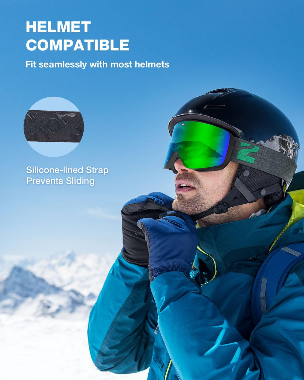 ZIONOR adjustable strap shown with helmet compatibility for stable wear