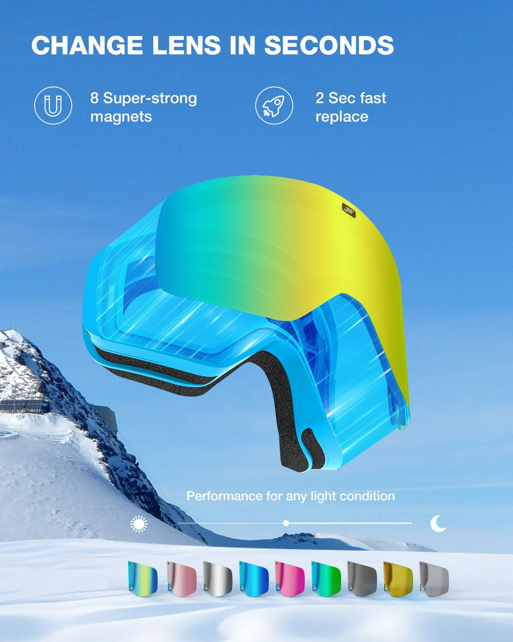 ZIONOR X11 adjustable anti-slip strap shown attached to a ski helmet