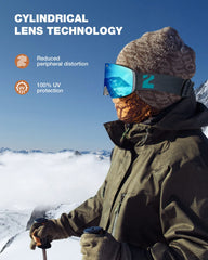 ZIONOR X11 worn by a male skier showing helmet fit and secure coverage benefit