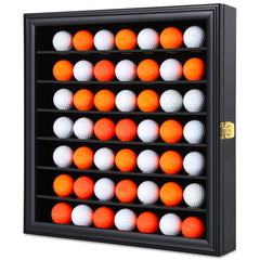 Zmiky front view of black 49-ball wall display showcasing organized memorabilia and secure presentation