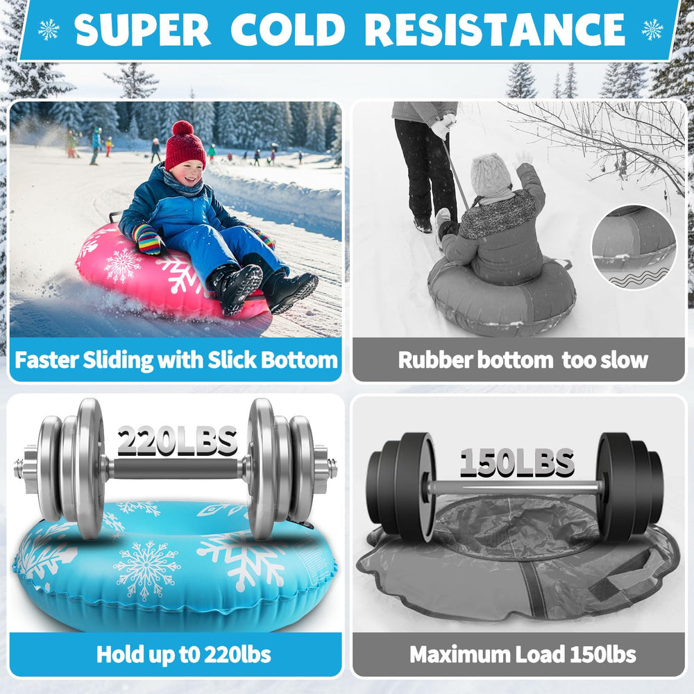 ZMLM tubes in use on snowy hill with family, promotes shared outdoor fun