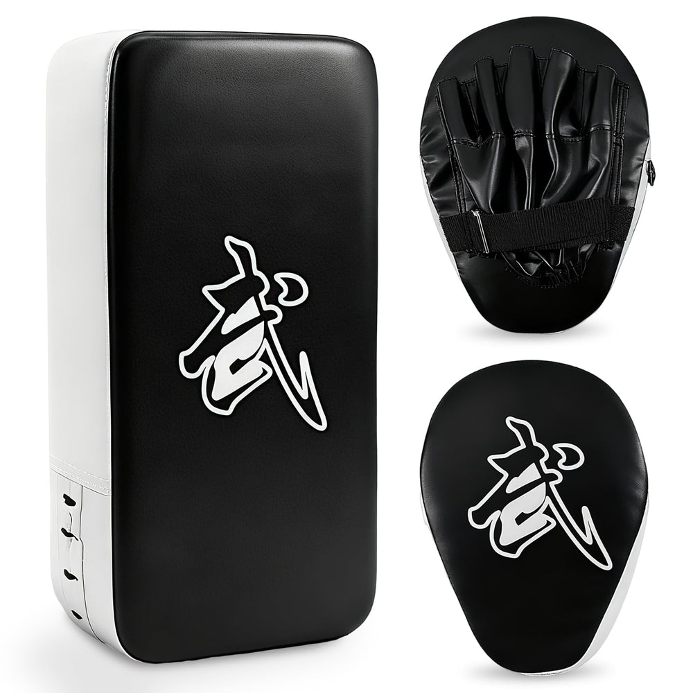 Zmpkhba front view of mitts and kick pad showing full set and compact design benefit