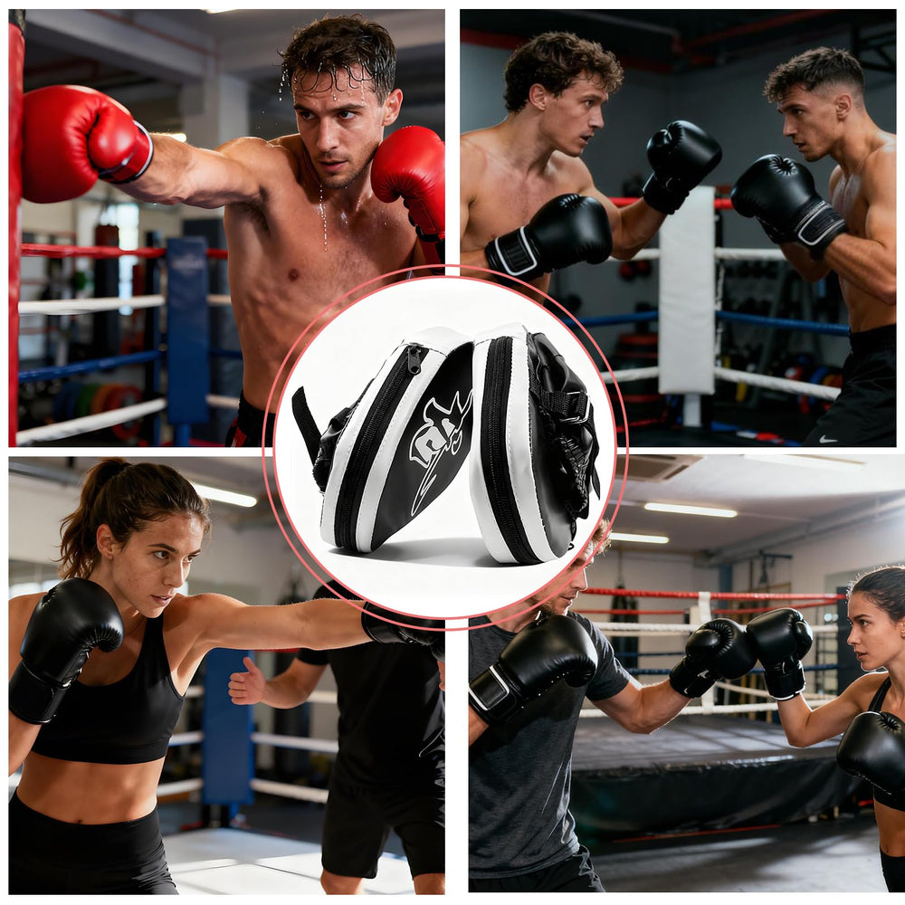 Zmpkhba training action with partner using mitts and pad for realistic drill benefit