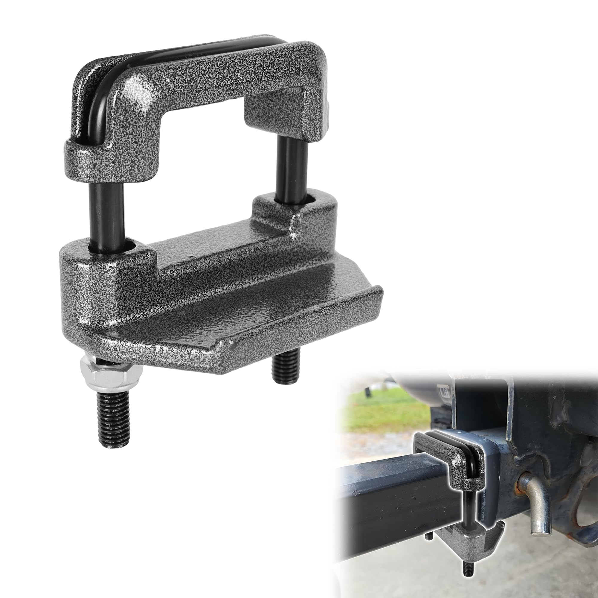 ZNZMAIO front view of hitch tightener showing secure clamp benefit