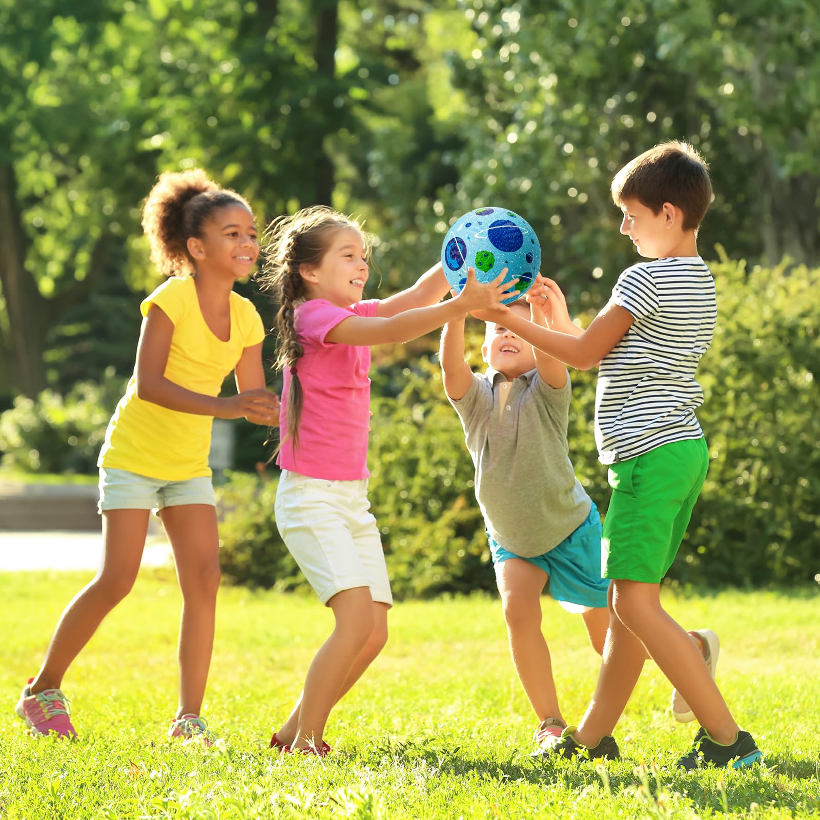ZOOJOY balls in outdoor playground scene, lively setting demonstrates active play and durability