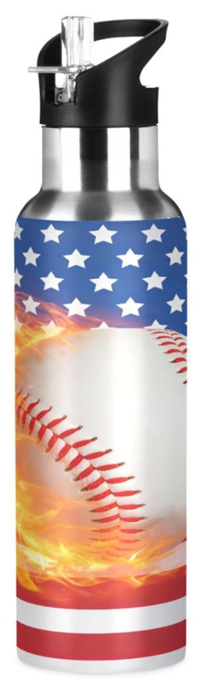ZOEO bottle front view showing blue baseball US flag design and durable finish