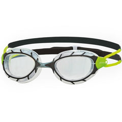 Zoggs Predator front view showing clear lenses and comfortable seal benefit