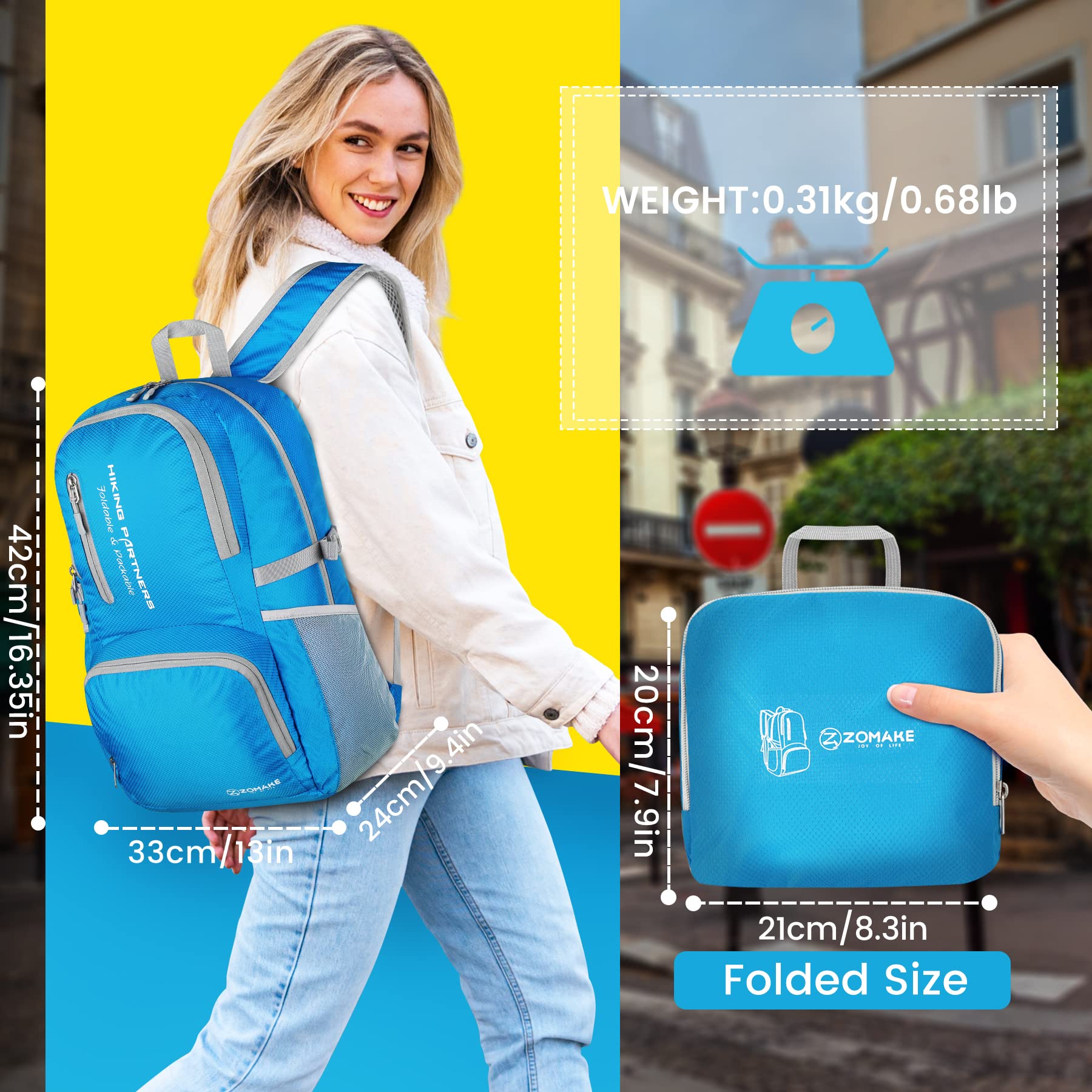 ZOMAKE folded into pocket-size for travel, saving luggage space and weight