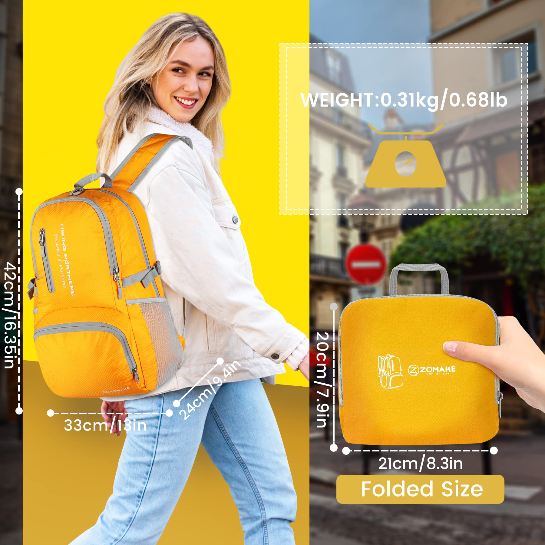 ZOMAKE folded into small pouch for compact storage and easy packing convenience